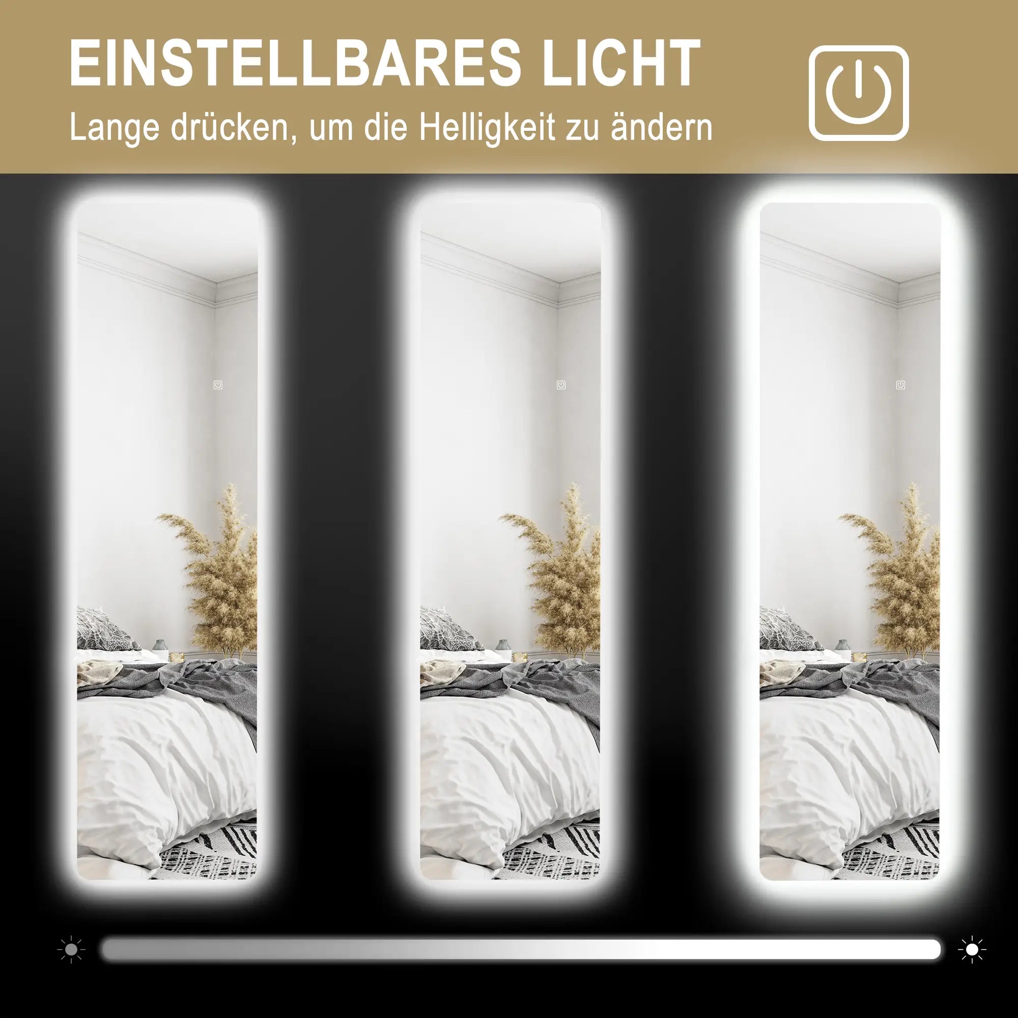 HOMCOM LED Ganzkörperspiegel, Touch-Steuerung, dimmbar, rahmenlos, 40 x 150 cm