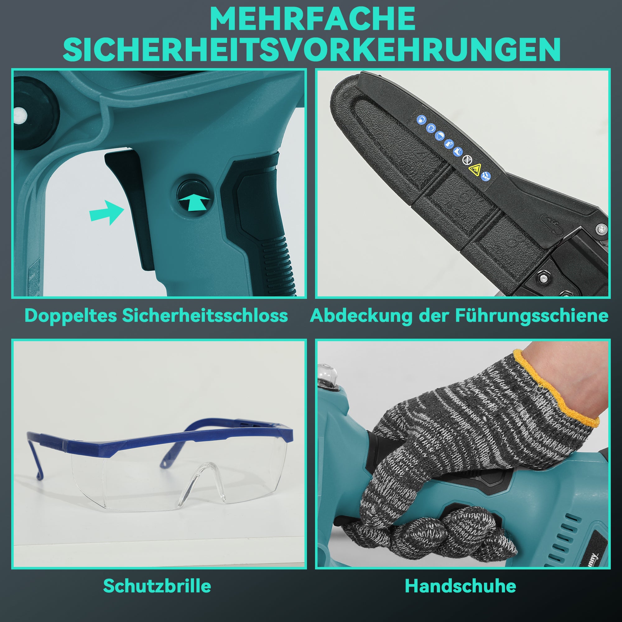 Outsunny 2-in-1 Mini Kettensäge 580W mit Akku 8000mAh Sicherheitsverriegelung 8 Zoll 42 x 29 x 10,5 cm Blau