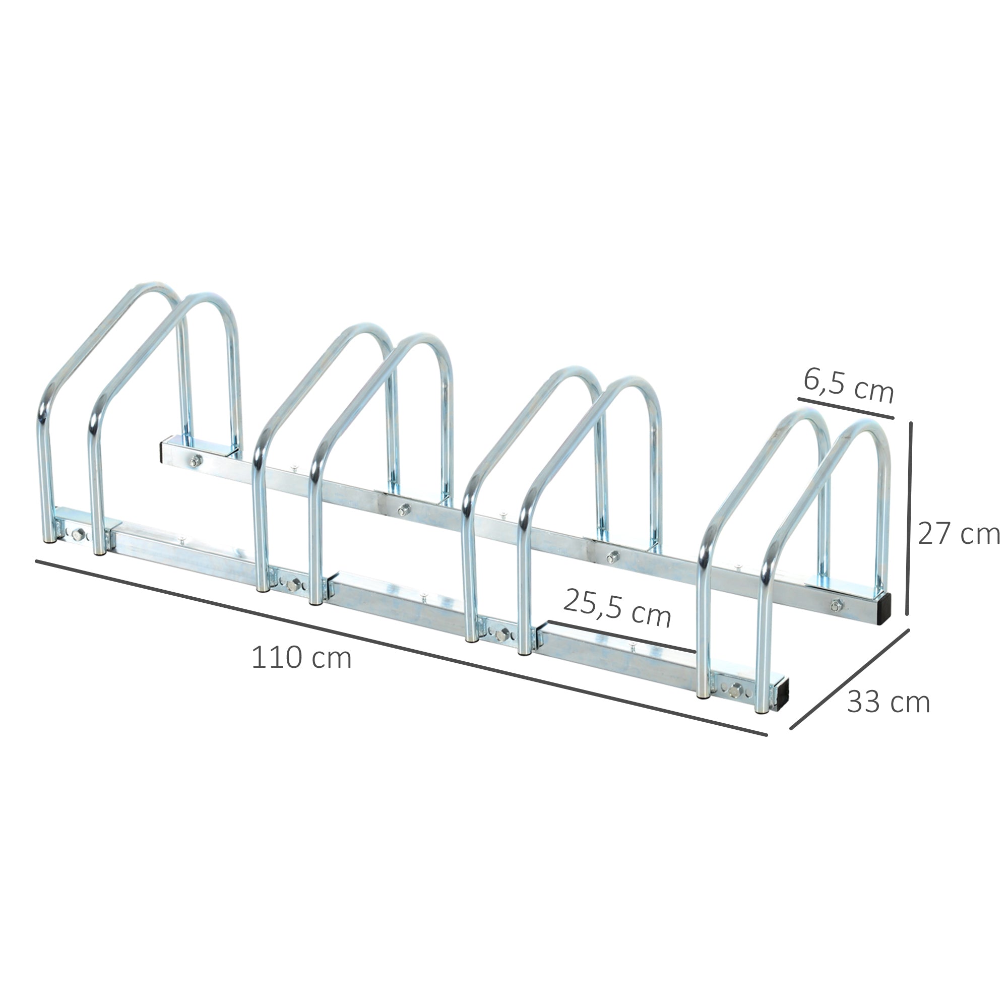 HOMCOM Fahrradständer für 4 Fahrräder, Boden- & Wandmontage, 110x33x27cm, Silber