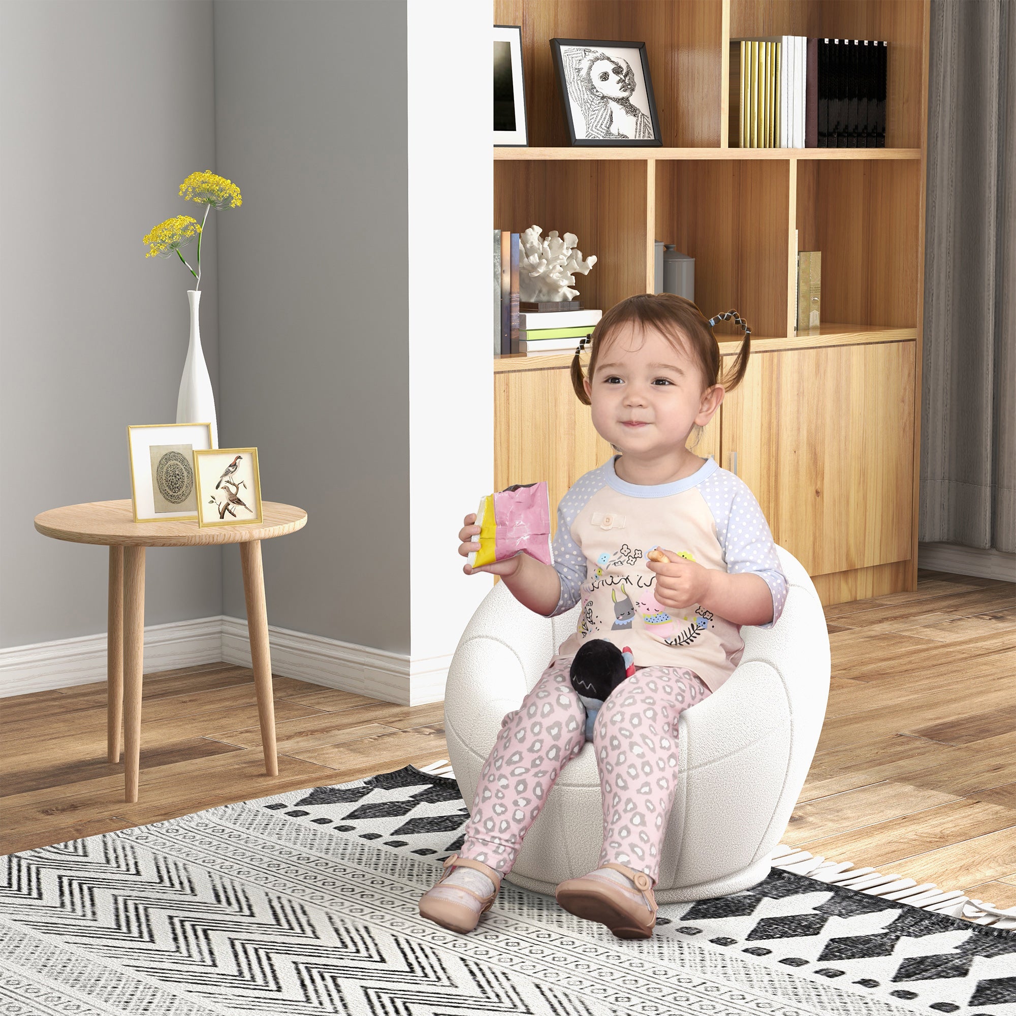 HOMCOM Kindersessel drehbar Teddyfell Relaxsessel Weiß