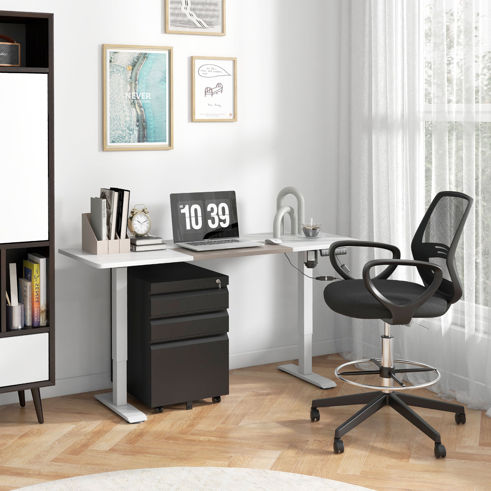 Vinsetto Rollcontainer, 3 Schubladen, 5 Räder, Hängeregister, abschließbar, Stahl, schwarz 39 x 48 x 60 cm