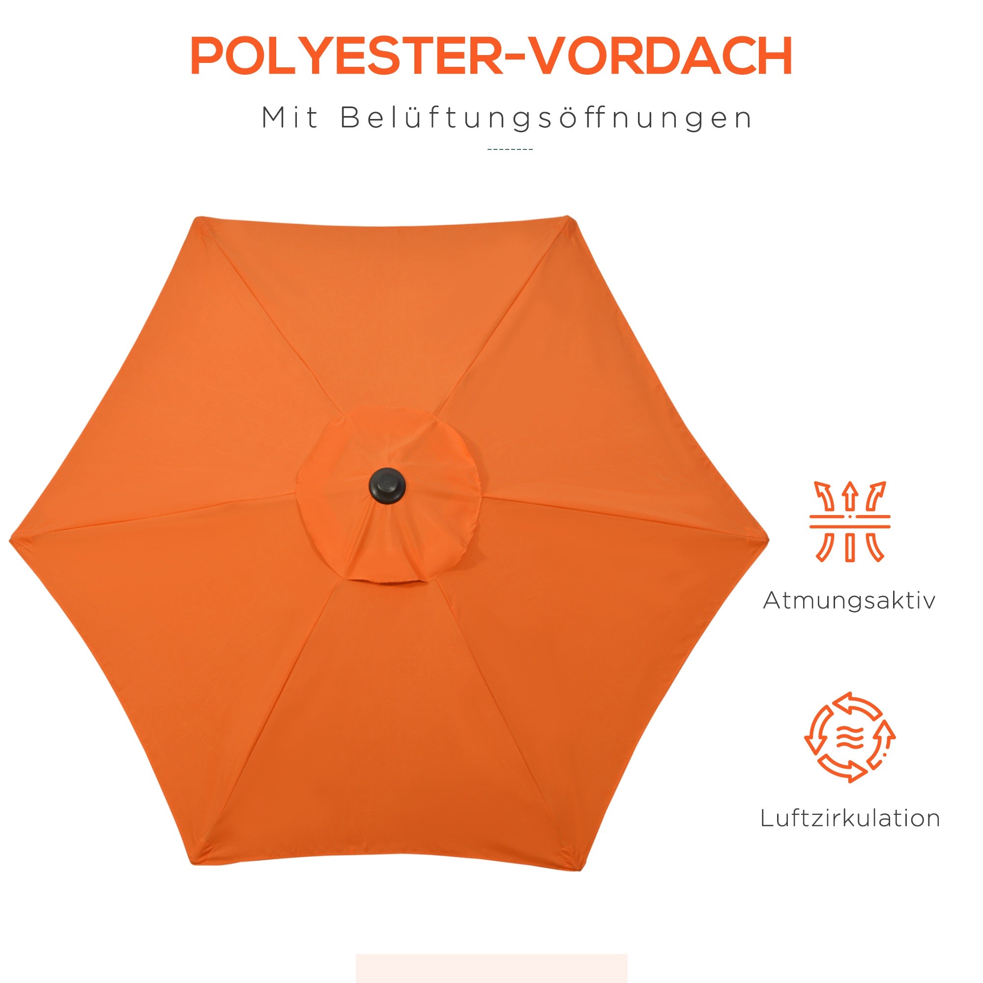 Outsunny Sonnenschirm Ø196 cm, sechseckig Balkonschirm für Strand Balkon Garten, Orange