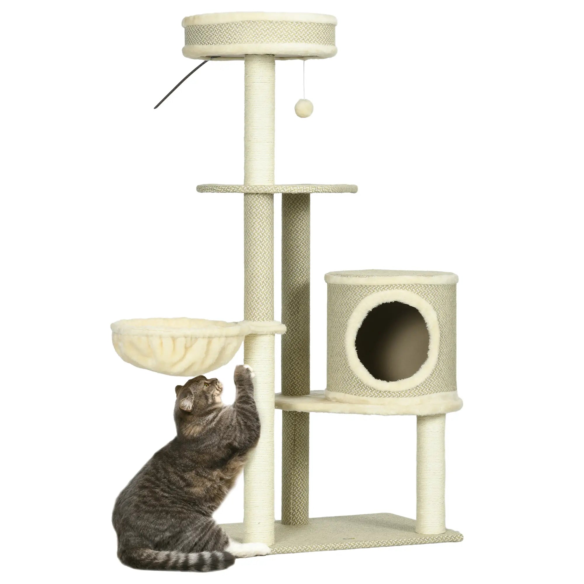 PawHut Kratzbaum 124?cm mit Höhle & Korb Beige