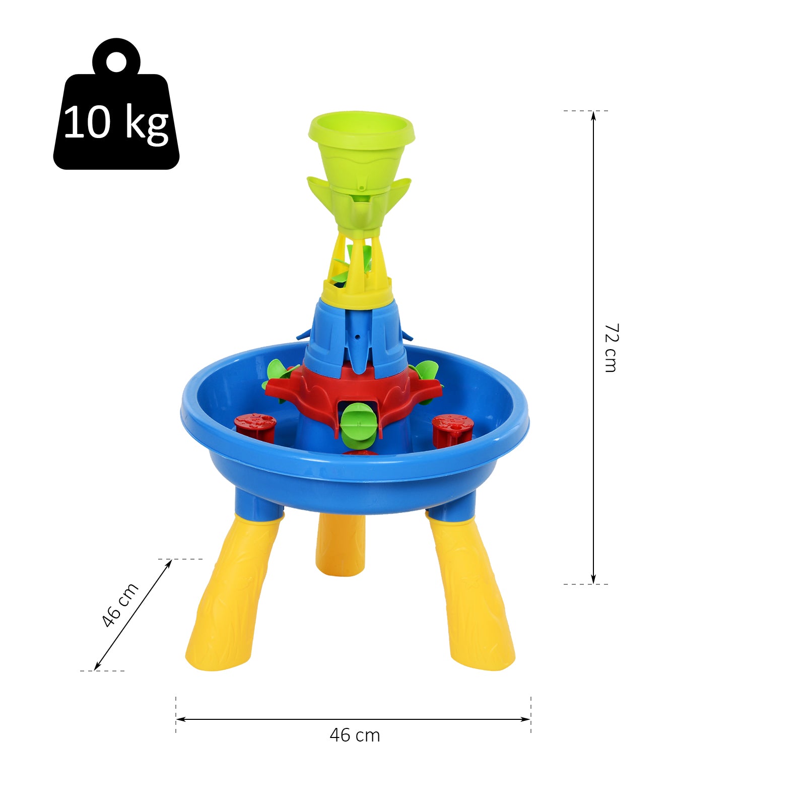 HOMCOM Kinder Sand- und Wasserspieltisch Spieltisch Spieltisch Outdoor Kinder Sandtisch mit 21-tlg. Zubehör, Wasserpark, Baby Spielzeug ab 3 Jahren, Kunststoff, Bunt, 46 x 46 x 72 cm