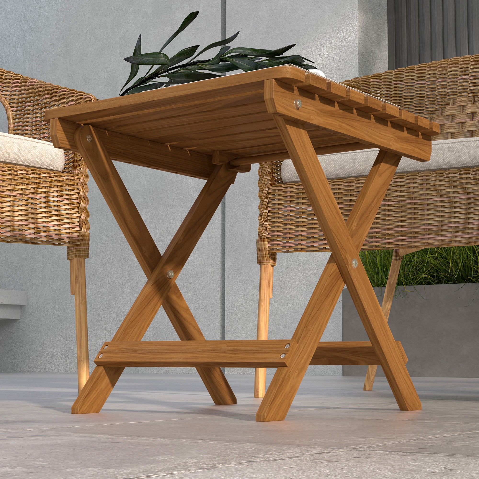 Outsunny Terrassentisch-Set, 2 Klapptische aus Akazienholz, 45x45x45cm, Teak