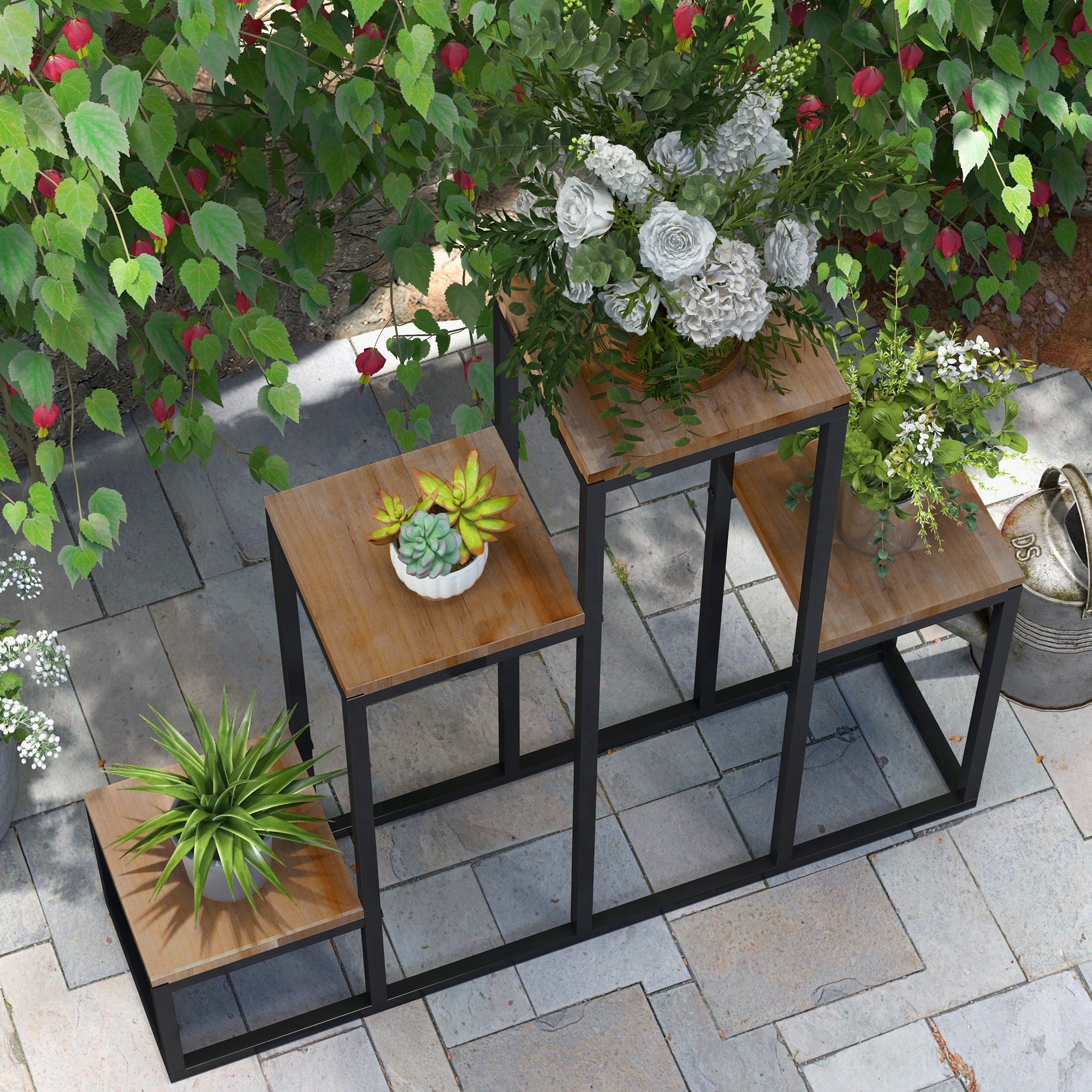 Outsunny Blumenregal, 4 Etagen, Indoor & Outdoor, Metallrahmen, 80 x 20 x 74 cm