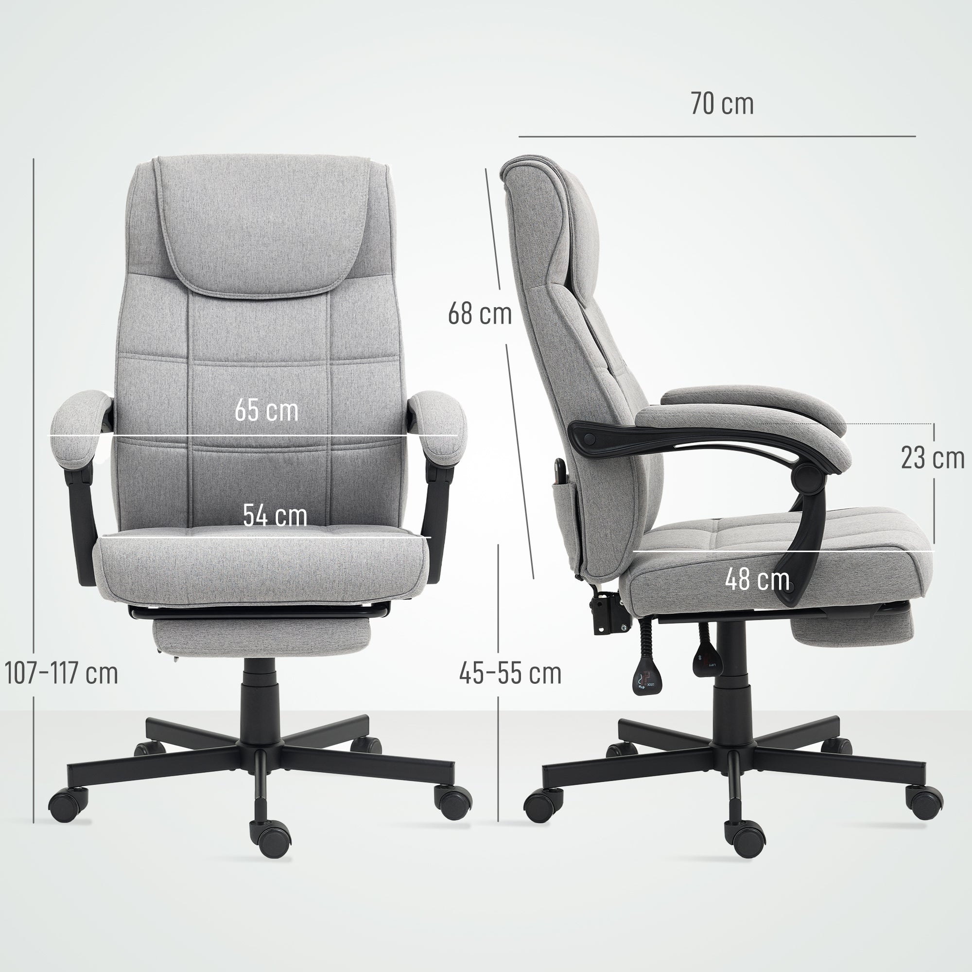 HOMCOM Bürostuhl mit Massagefunktion Ergonomischer Chefsessel mit Liegefunktion Fußstütze Grau