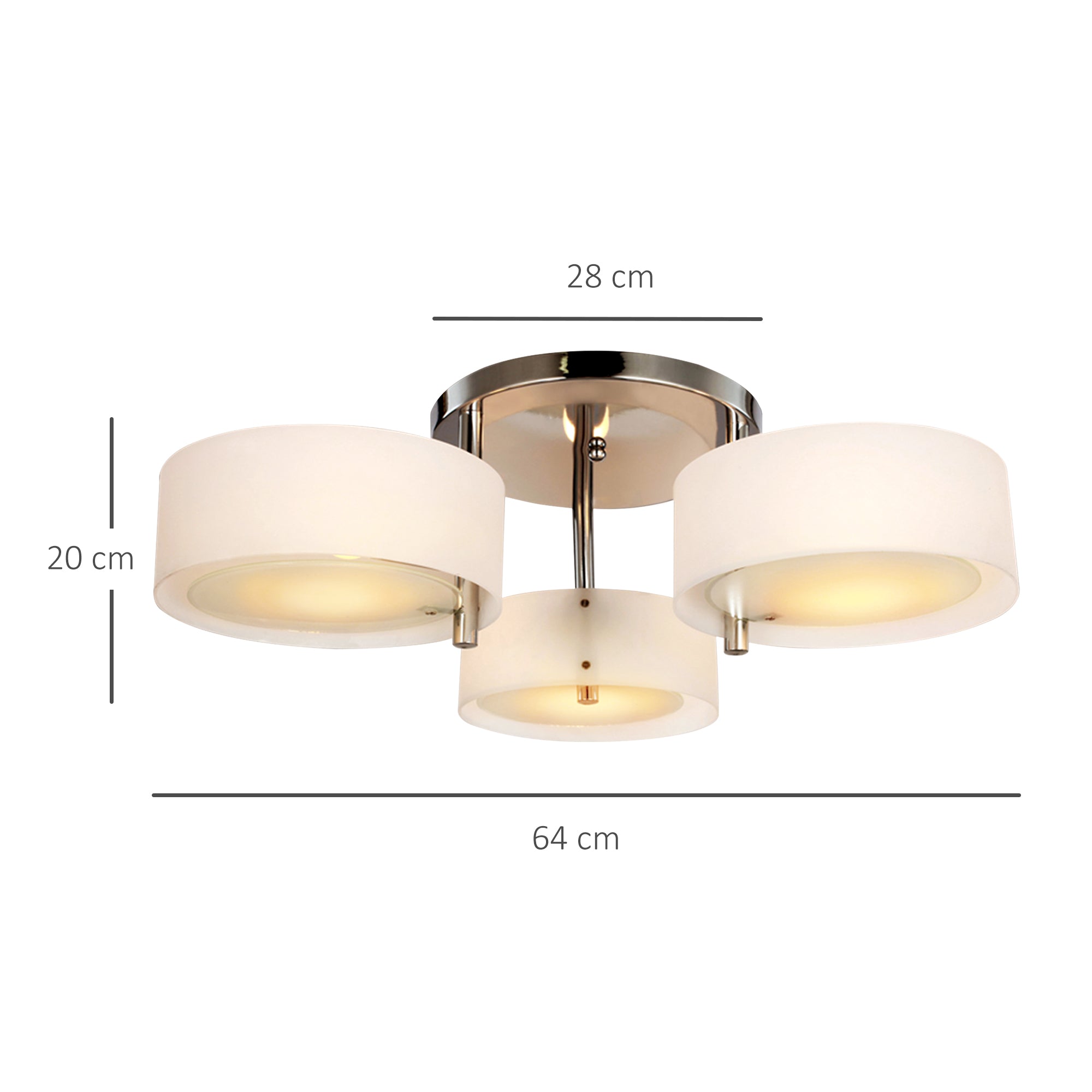 HOMCOM Pendelleuchte Hängelampe 3 Flammige Modern E27 Pendellampe Hängeleuchte Lampe für Esszimmer, Küche Ø64 x 20 cm Weiß Ohne Leuchtmittel