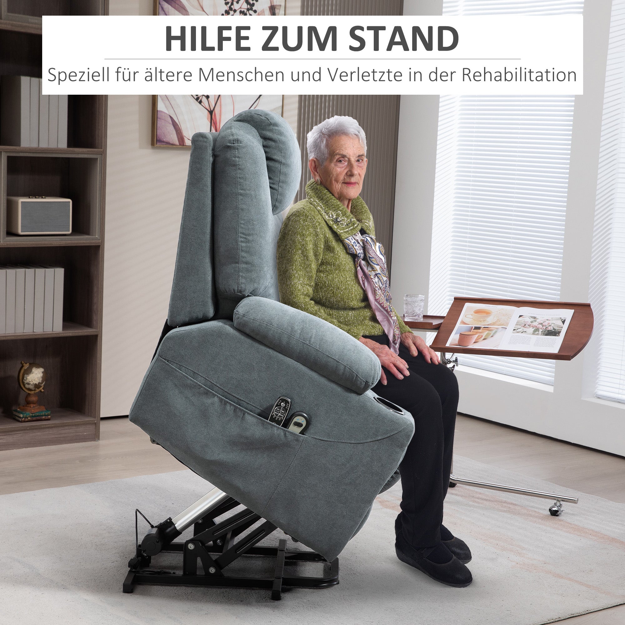 HOMCOM Massagesessel  Aufstehhilfe Seniorensessel, 8 Massagepunkte, Seitentaschen, Fernbedienung, 90L x 101B x 107 cm, Grau