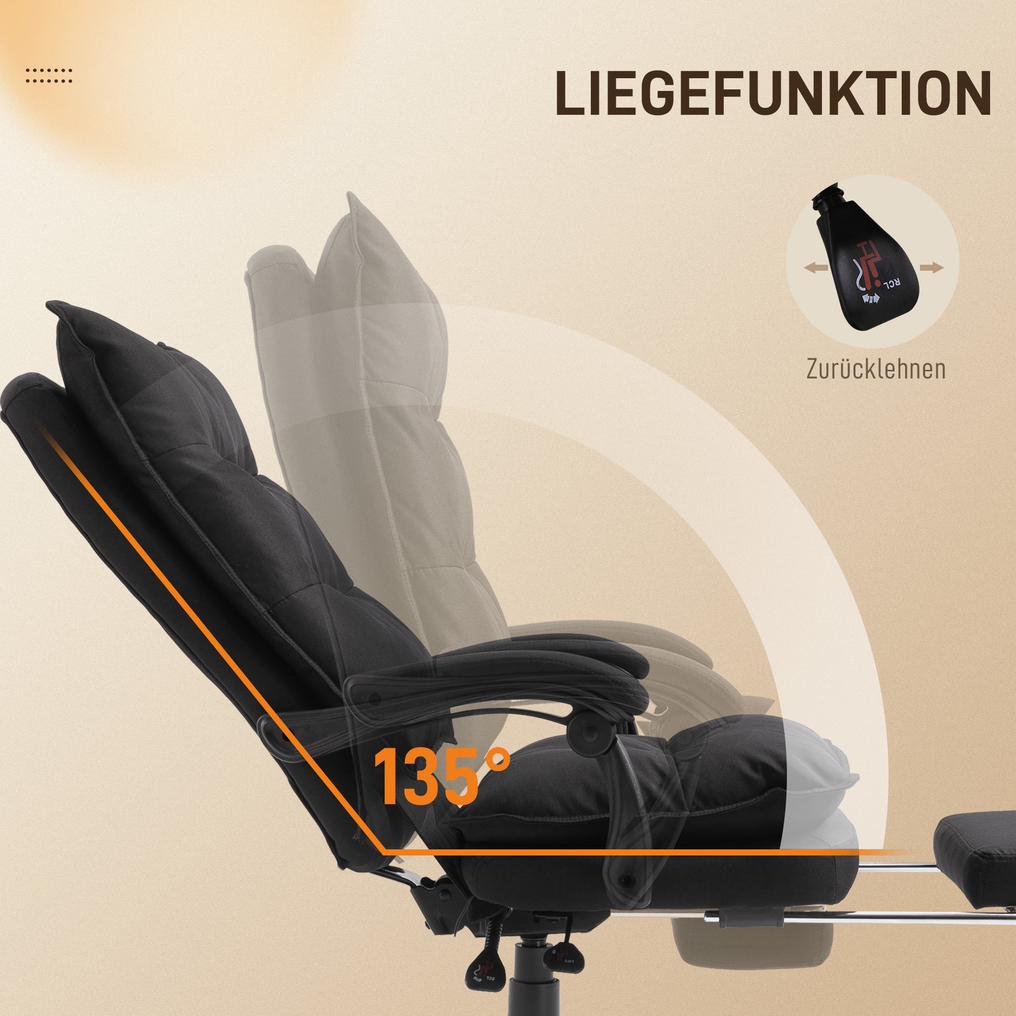 Vinsetto Bürostuhl mit Massagefunktion, Ergonomischer Schreibtischstuhl mit Liege- & Drehfunktion, mit Fußstütze, Schwarz