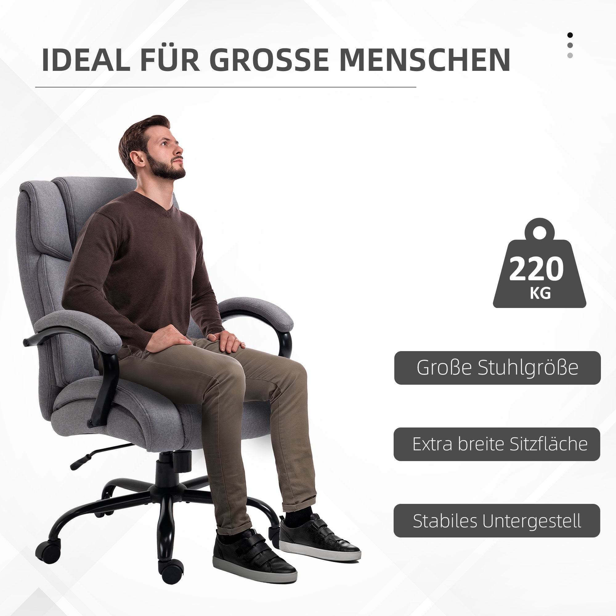 Vinsetto Bürostuhl, Ergonomischer Chefsessel, Gepolsterter Schreibtischstuhl mit Armlehne, Höhenverstellbarer Drehstuhl mit Wippfunktion, Leinenoptik, bis 220 kg belastbar, Hellgrau