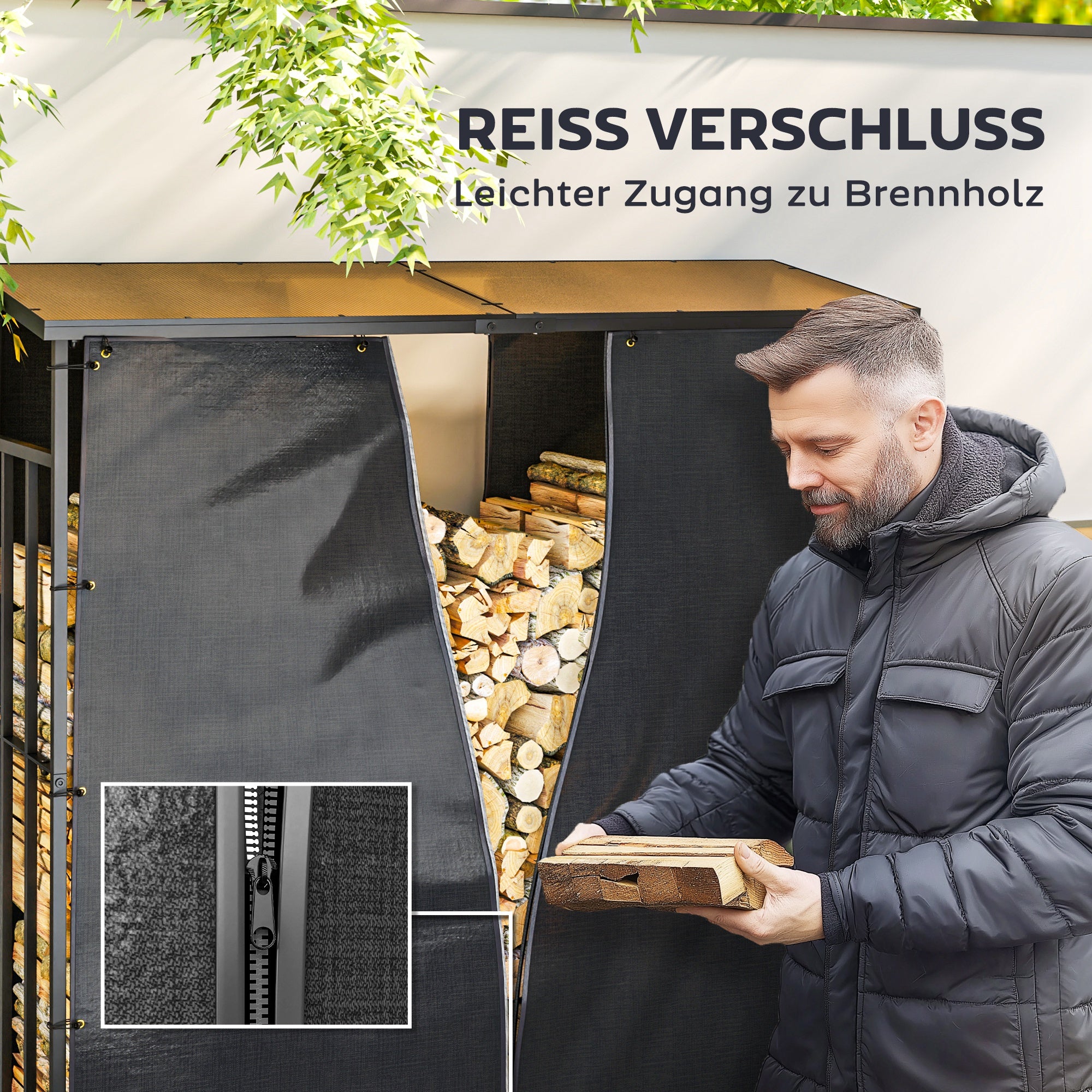 Outsunny Abdeckung für Brennholzregal, 2er-Set, wetterfest & staubdicht, 174x173 & 174x161,5, Schwarz