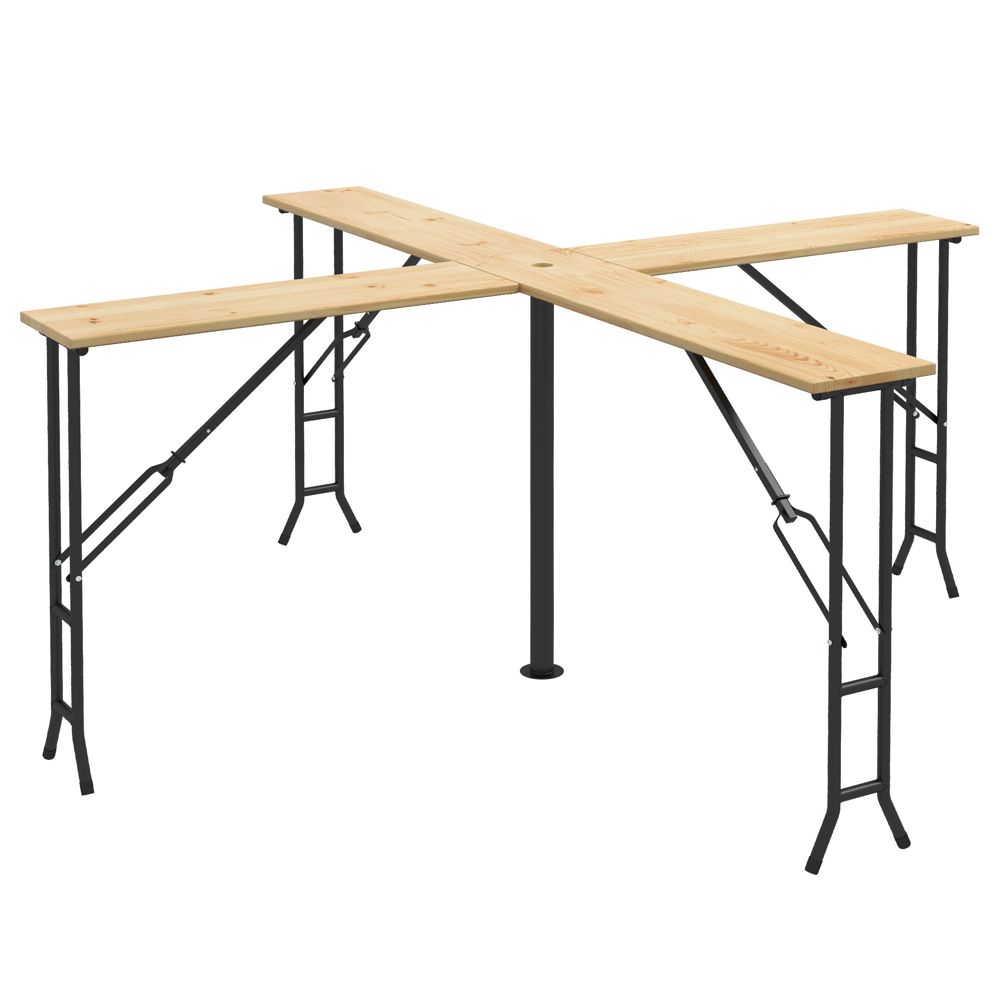 Outsunny Picknicktisch, Outdoor Klapptisch, bis 20 Personen, wetterfest, Metall, Tannenholz, 2,4x2,4x1m, Natur/Schwarz