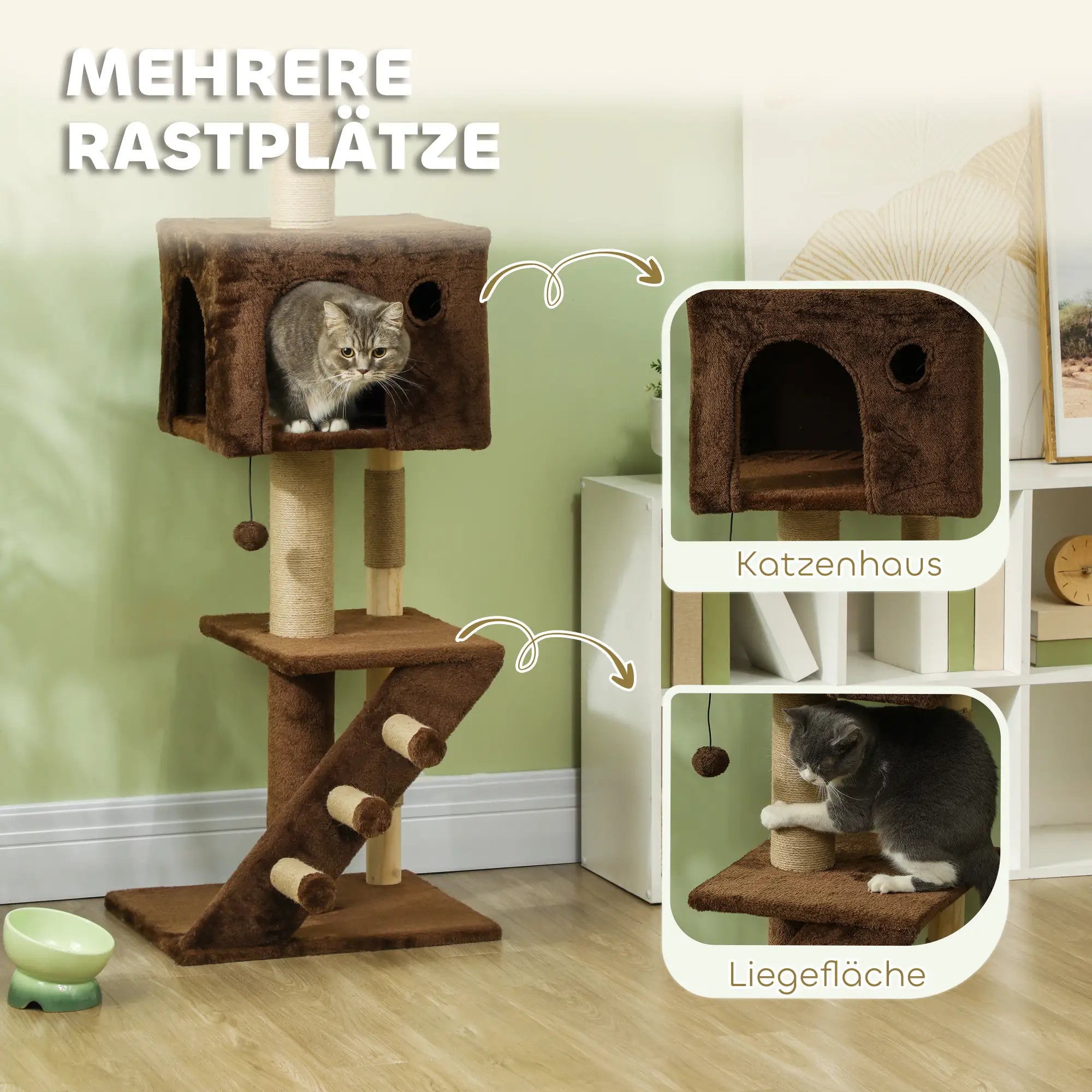 PawHut Kratzbaum 225–265?cm mit Höhle & Spielball Braun