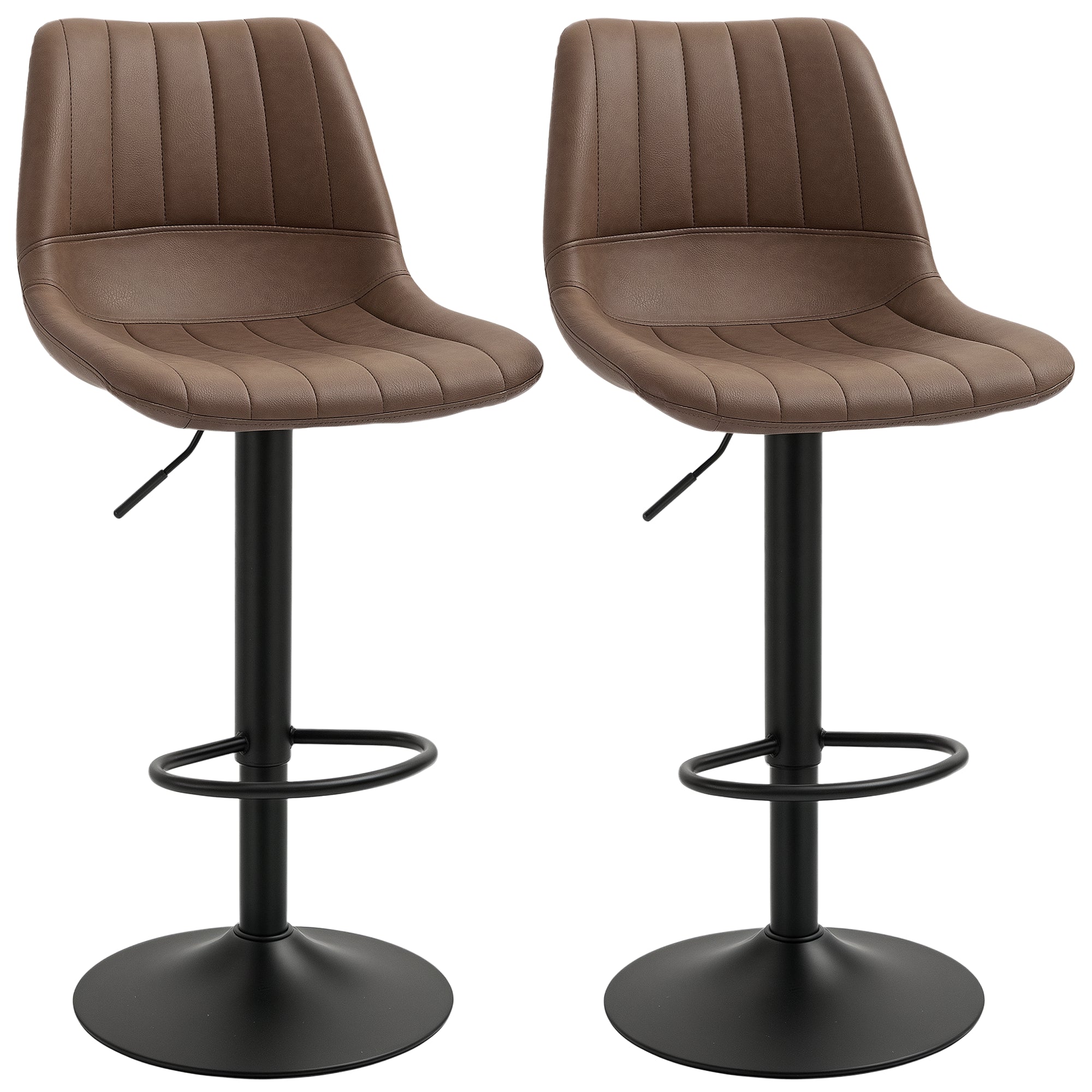 HOMCOM Barhocker 2er-Set im Retrodesign, mit Fußstütze, höhenverstellbar, 43 cm x49,5 cm x 111 cm