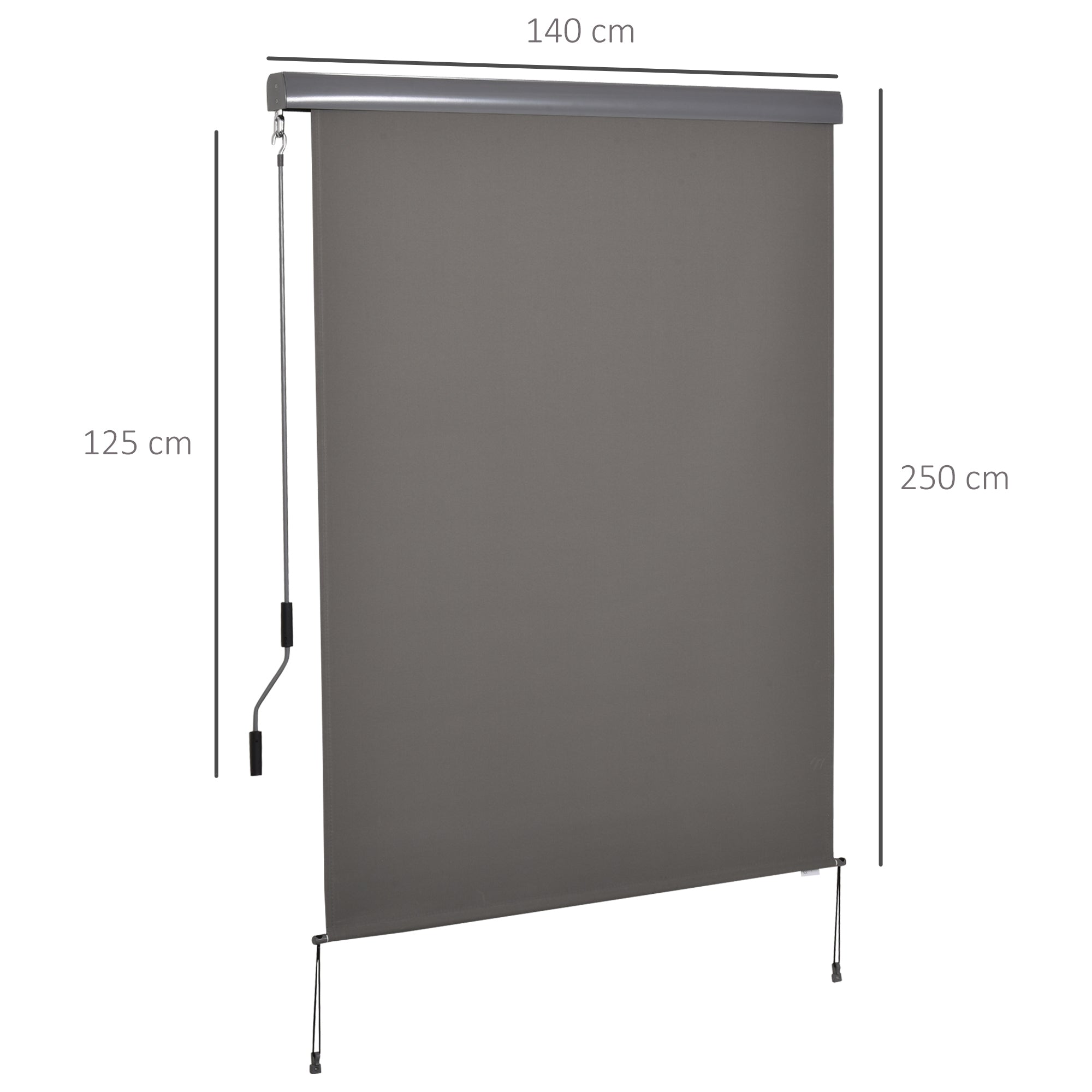 Outsunny Senkrechtmarkise Balkonmarkise Vertikalmarkise Windschutz Seitenrollo Sichtschutz mit Handkurbel Polyesterstoff+Aluminium Grau 250 x 140 cm