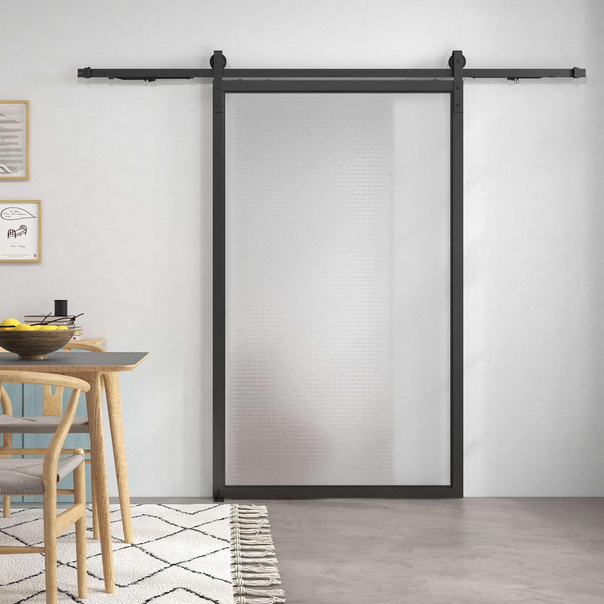 HOMCOM Schiebetür-Bausatz, leise & leichtgängig, für Holz- & Zementwände, 244cm, Stahl, Schwarz