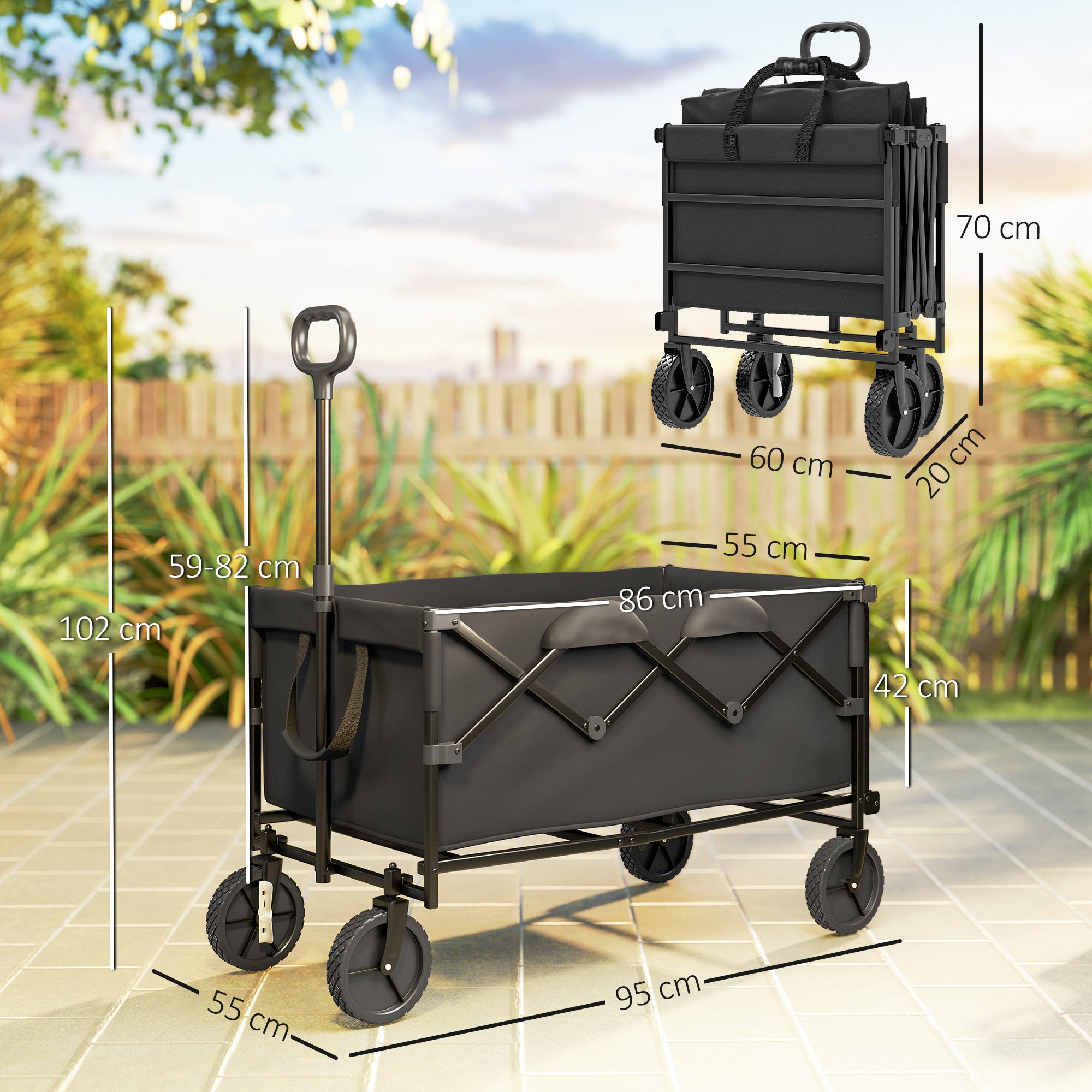 Outsunny Gartenwagen 100 kg belastbar klappbar Erweiterter Transportwagen mit herausnehmbare Plane Schwarz