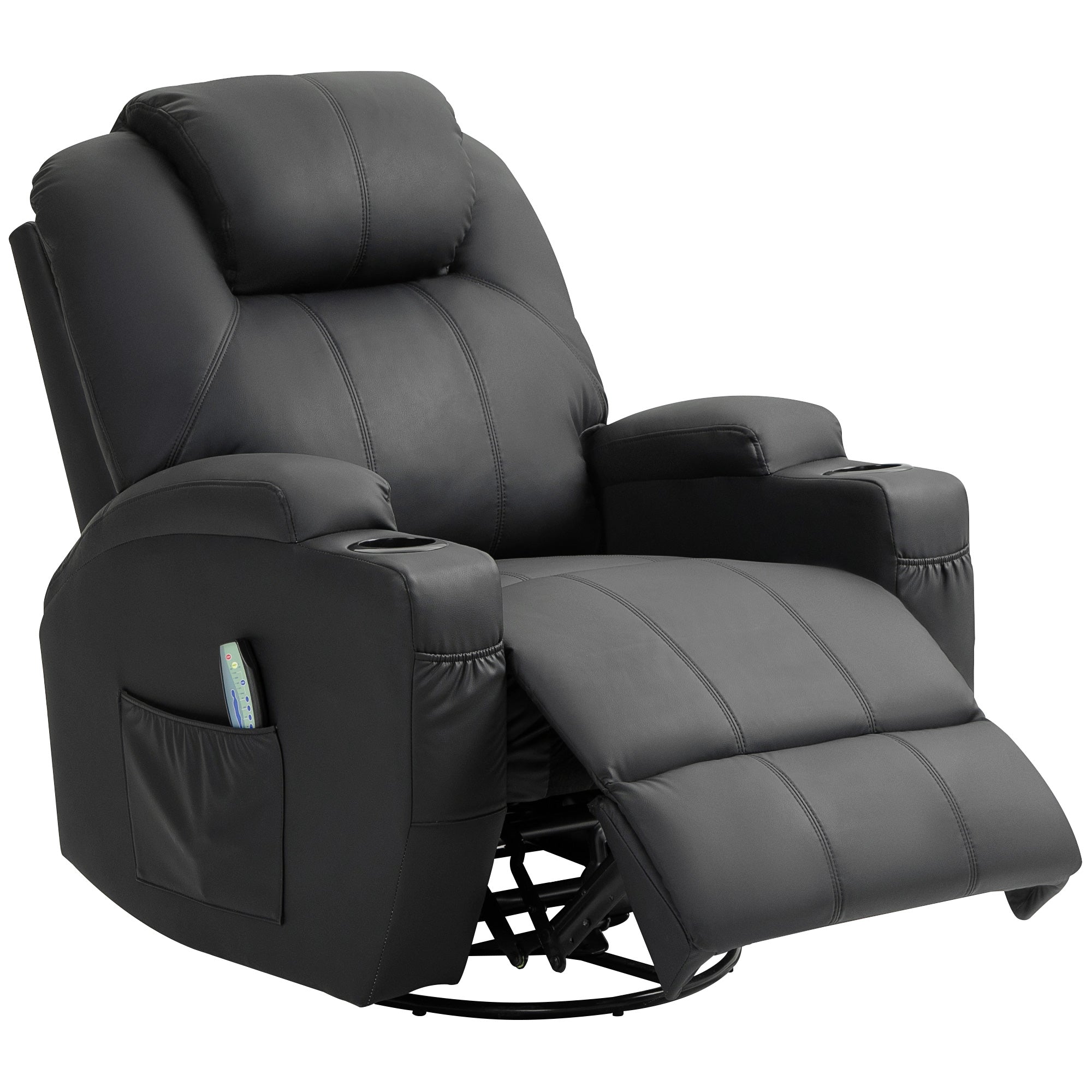 HOMCOM Relaxsessel mit Massagefunktion, neigbare Lehne, drehbar, bis 150 kg, Kunstleder, Schwarz