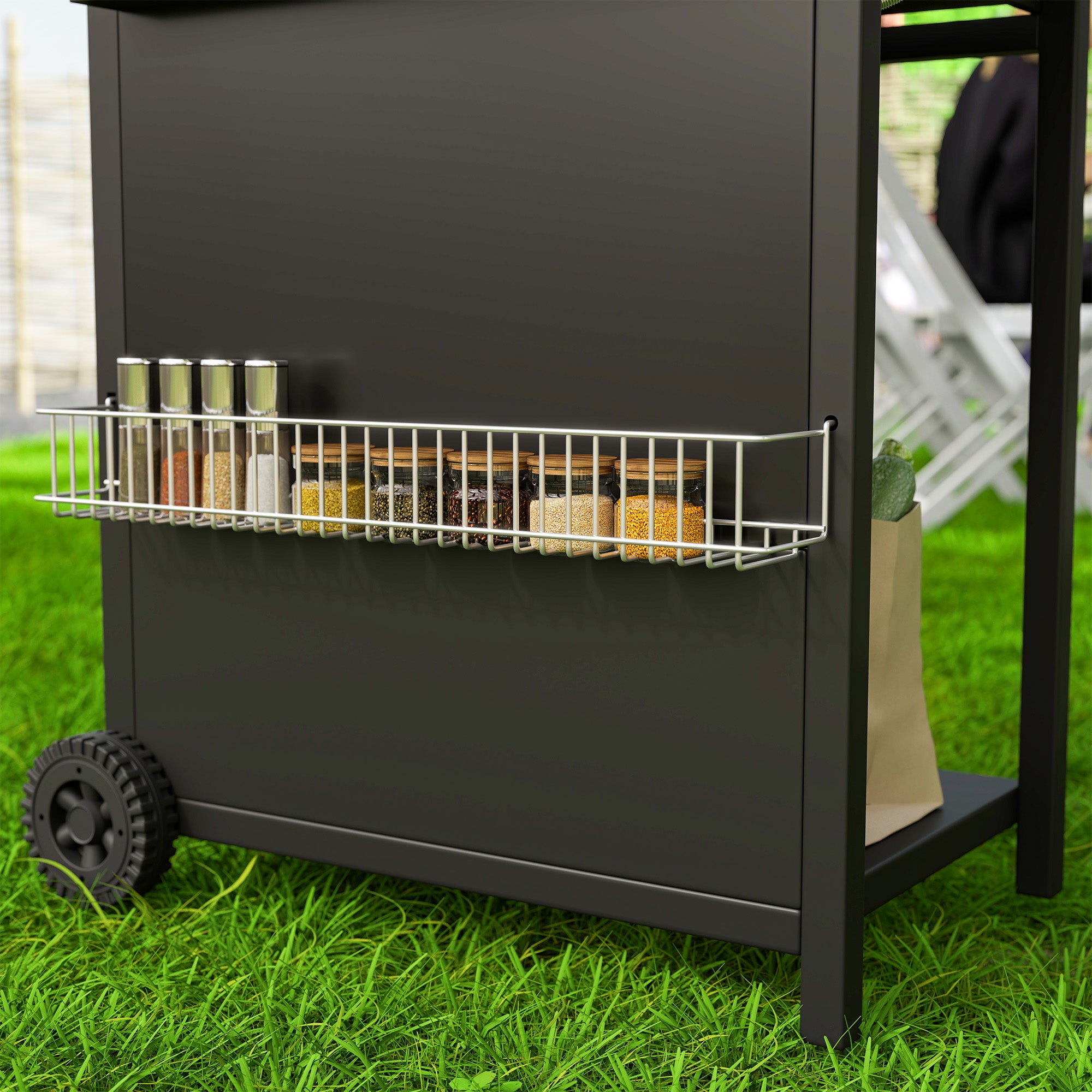 Outsunny Gasgrill 9,5 KW Grillwagen inkl 4 Brenner Seitenkocher Rolle 123 x 57 x 98 cm Schwarz