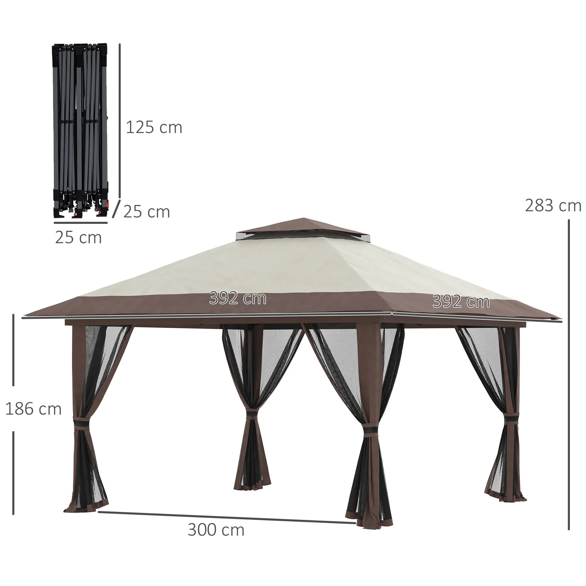 Outsunny Faltpavillon 4x4m UV-Schutz & Netzvorhänge Beige