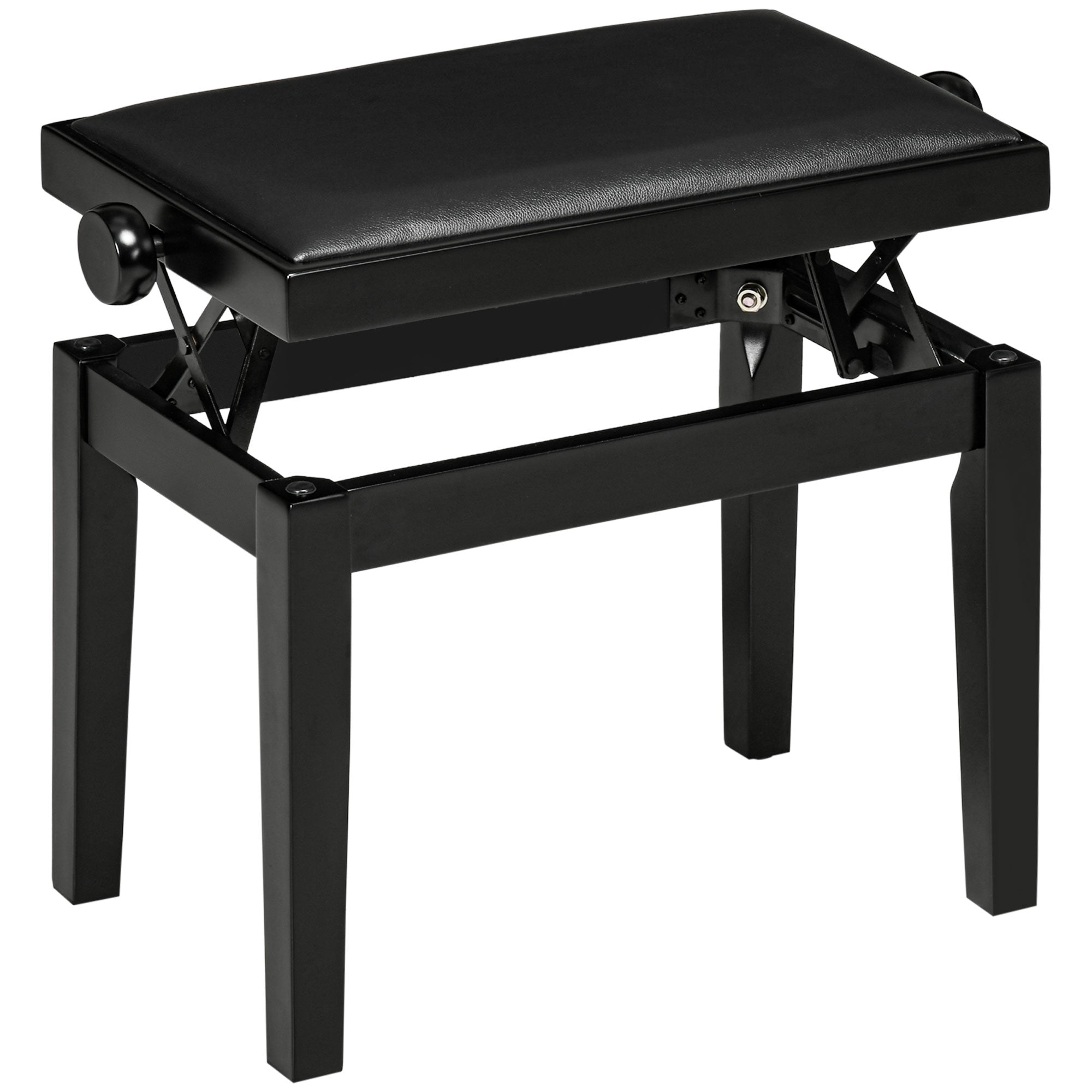 HOMCOM Klavierbank, Pianostuhl, höhenverstellbar, eleganter Hochglanz, Kunstleder+Kautschukholz, schwarz, 63 x 33 x 56cm