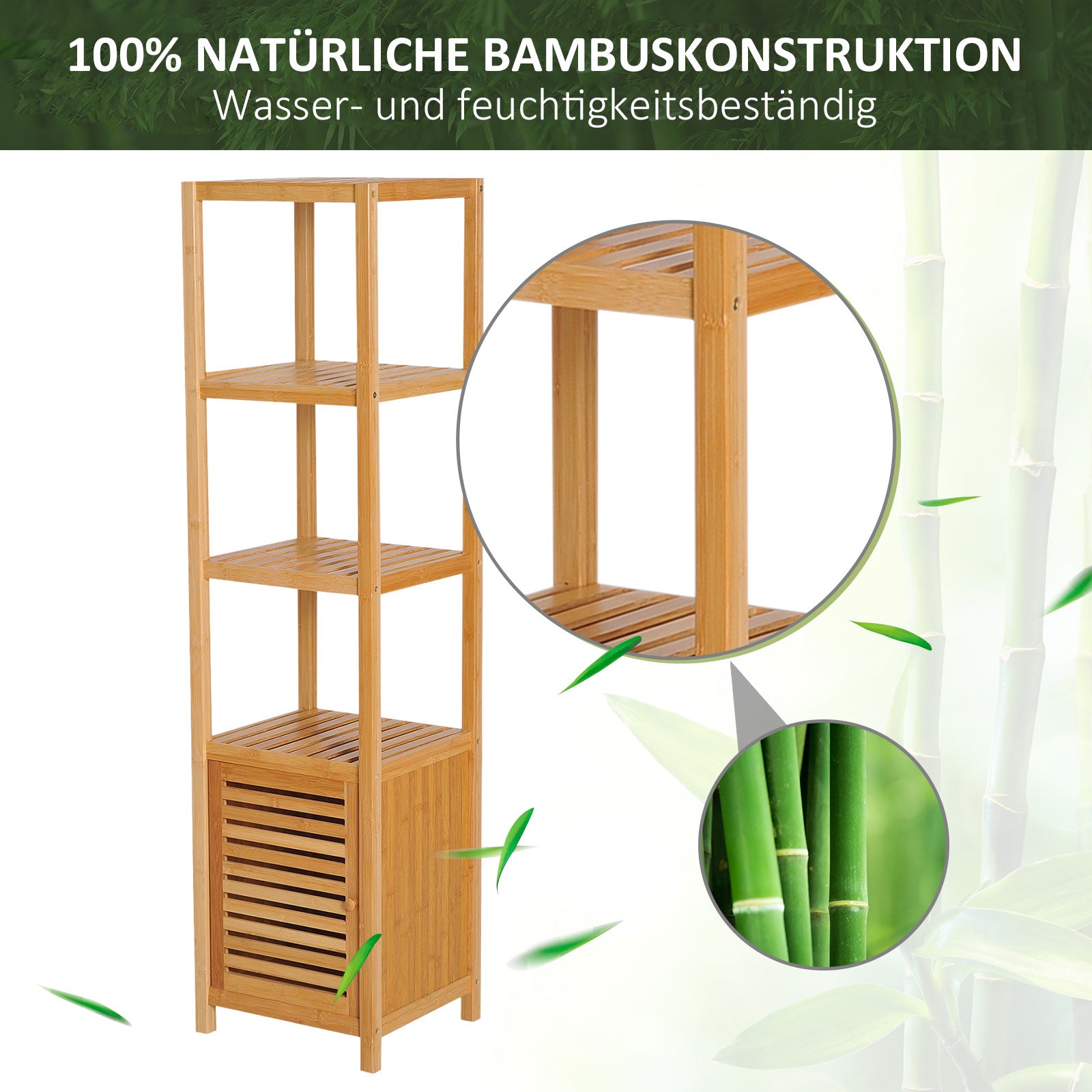 HOMCOM Badezimmerschrank, freistehend, 3 Regalböden, schmal & hoch, Lamellentür, 36 x 33 x 140cm