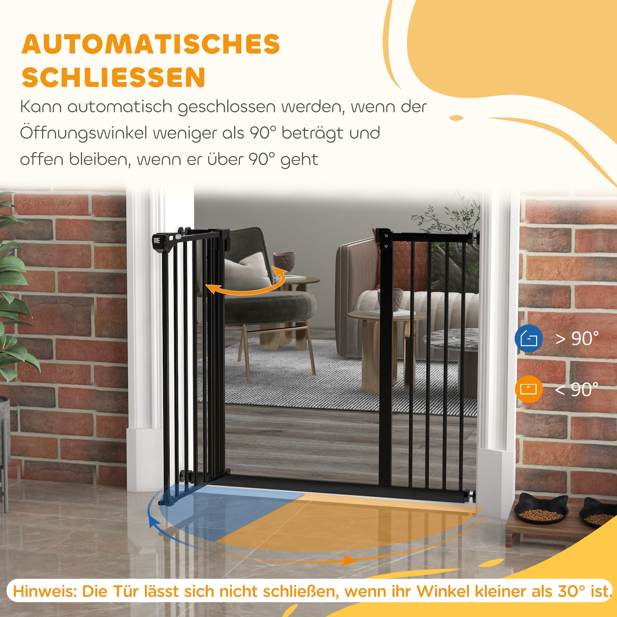 PawHut Türschutzgitter für Hunde, Absperrgitter, Schutzgitter für Haustiere, Metall, Kunststoff, ,74-80/87-94 cm, Schwarz