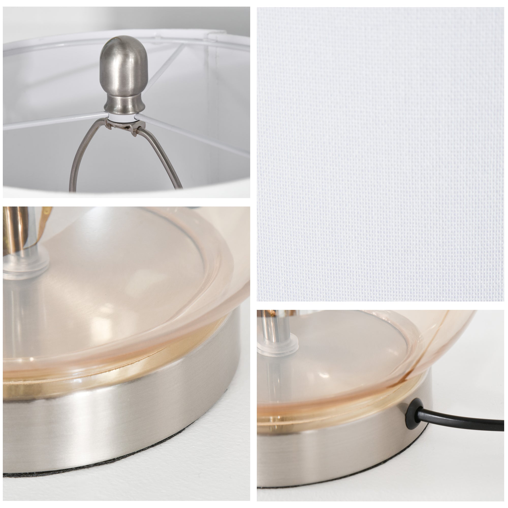 HOMCOM 2-Set Tischlampen Tischleuchten E27-Fassung Nachttischlampe 40 W Glas Leinen Metall Bernstein Ø30 x 56H cm