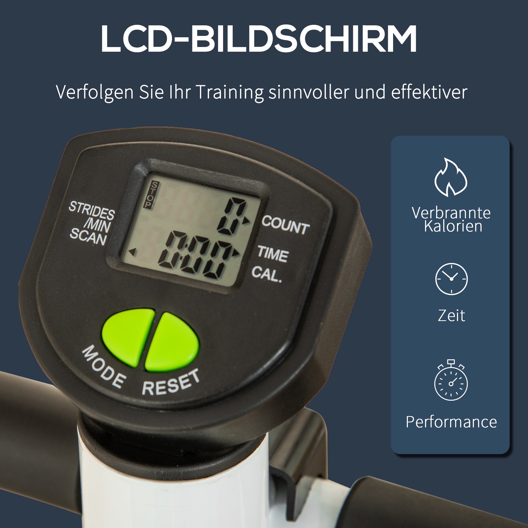 HOMCOM Stepper Fitnessgerät, LCD-Monitor, rutschfeste Pedale, Stahl und ABS, 55x44x108 cm, Grün+Schwarz