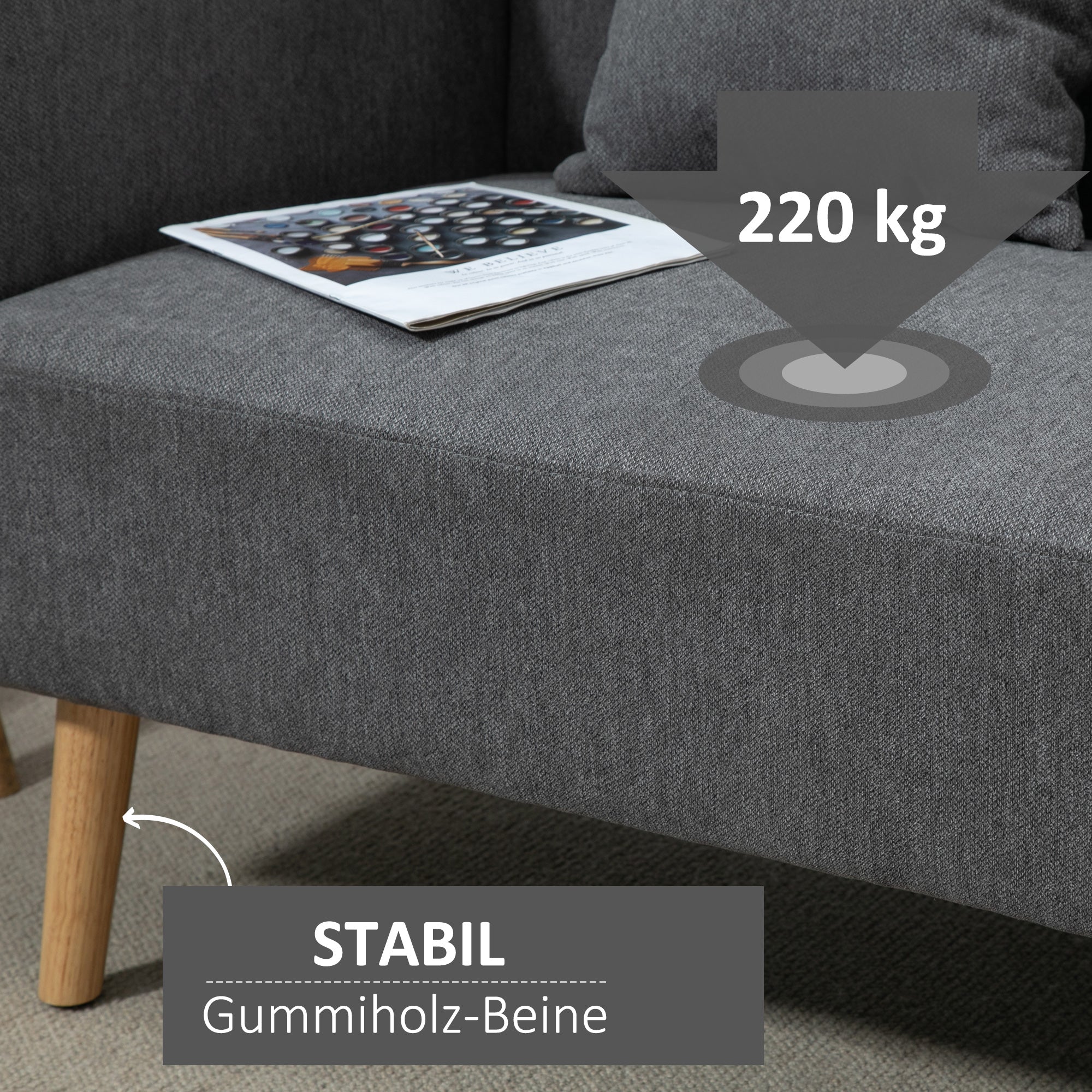 HOMCOM 2 Sitzer Sofa, Couch mit 2 Wurfkissen, gepolsterter Doppelsofa, Polstersofa mit Samtopik, Armlehne, Loveseat für Wohnzimmer, Schlafzimmer,  130 x 70 x 80 cm, Grau
