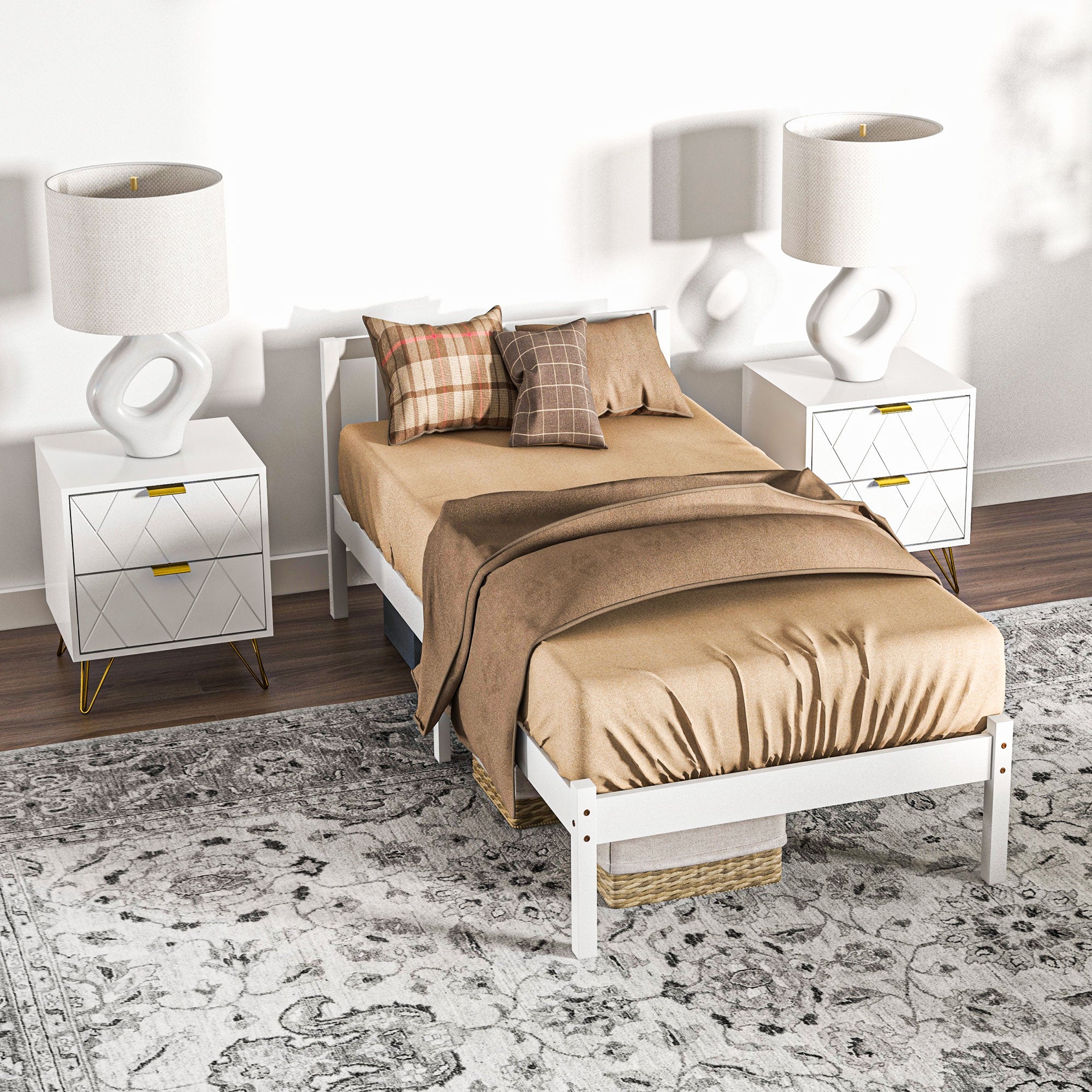 HOMCOM Einzelbettgestell, Kopfteil & Lattenrost, 26cm Freiraum unter Bett, Kiefernholz, 208x96x70 cm, Weiß