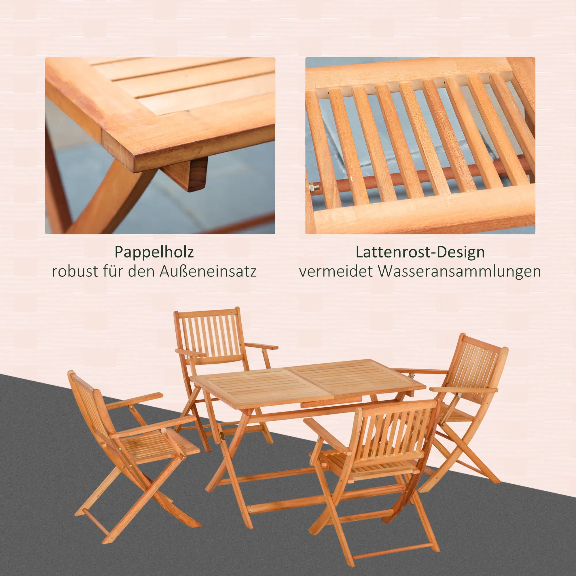 Outsunny Gartenmöbelset 5-tlg. klappbar hoher Sitzkomfort Pappelholz Teak