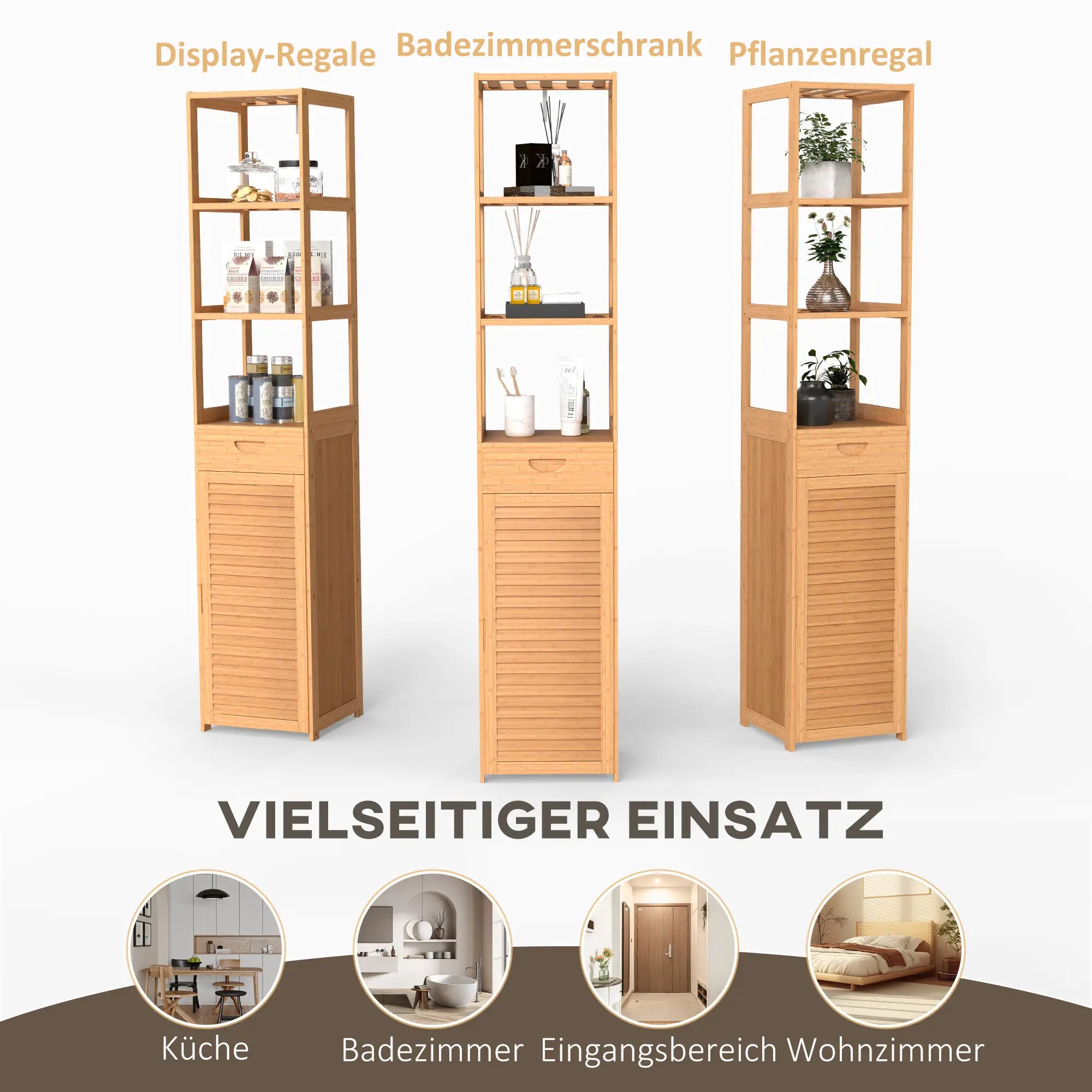 kleankin Badezimmerschrank viel Stauraum kompakt Bambus Naturholz