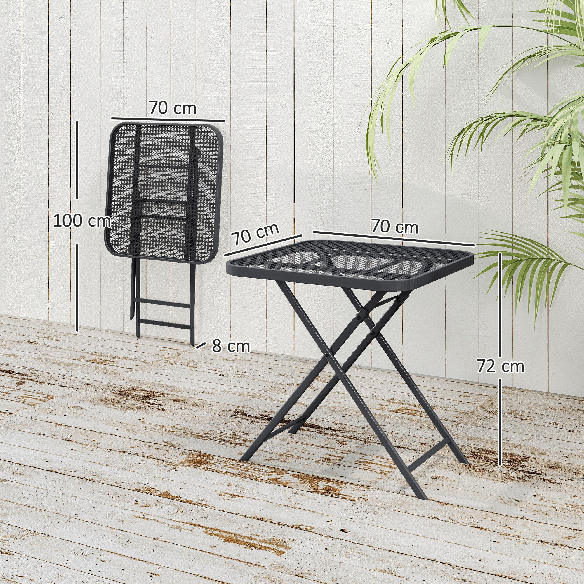 Outsunny Gartentisch klappbar 70 x70 cm, Wetterfest Balkontisch Klapptisch mit Ausschnitt-Design quadrarisch Schwarz