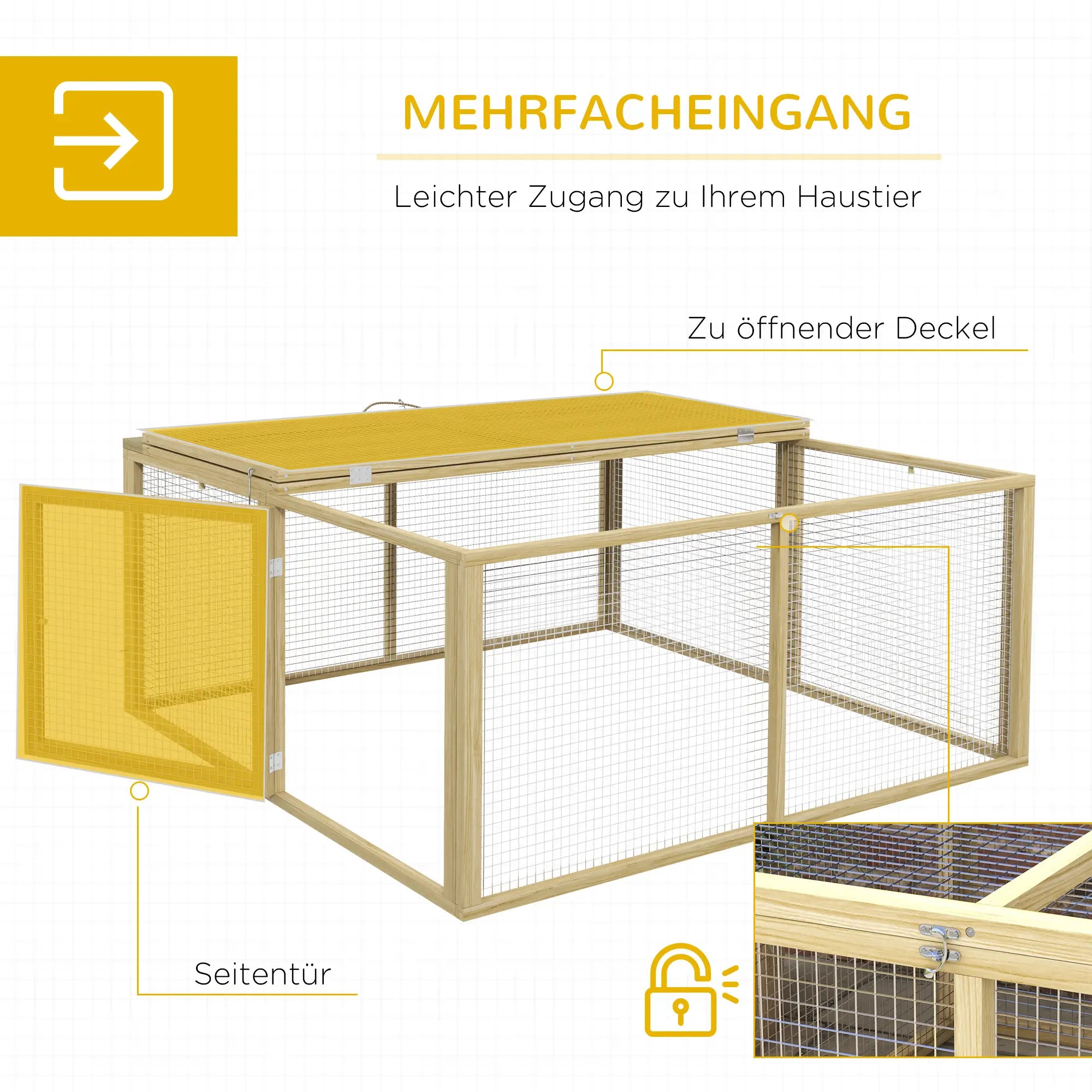 PawHut Kleintierstall Freilaufgehege faltbar mit Türen Tannenholz