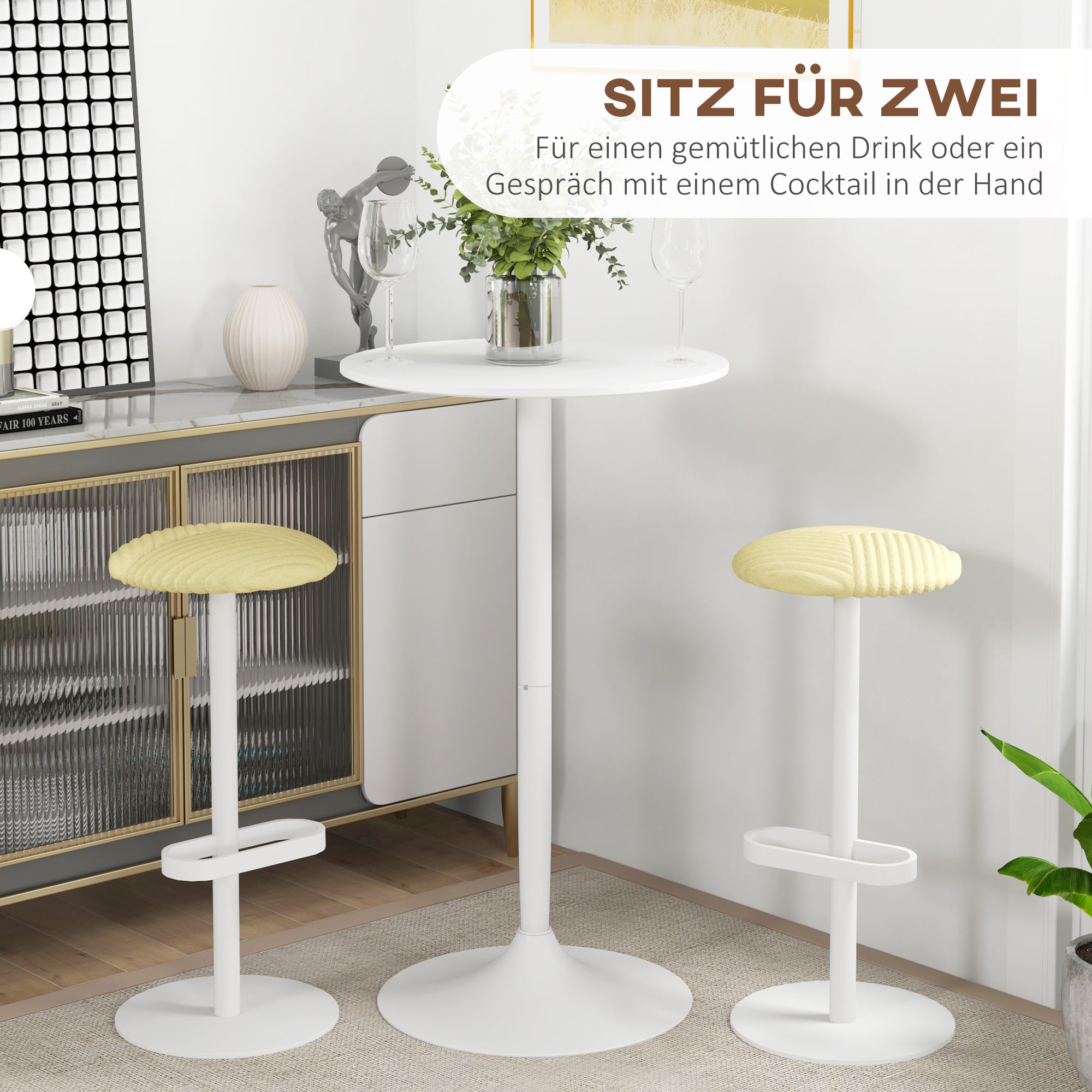 HOMCOM Bartisch Stehtisch, Tisch für 2 Personen, 60 x 60 x 102 cm, Weiß