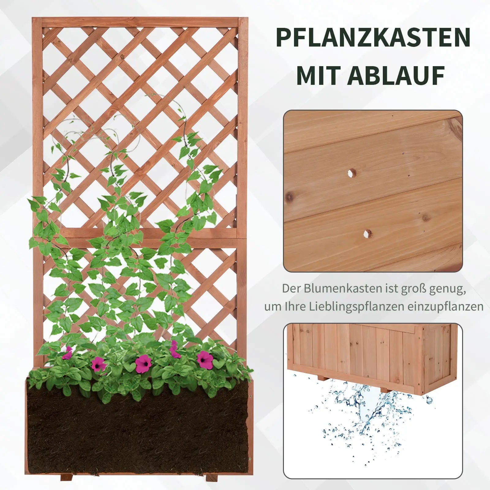 Outsunny Pflanzkasten mit Rankgitter individuell anstreichbar Massivholz