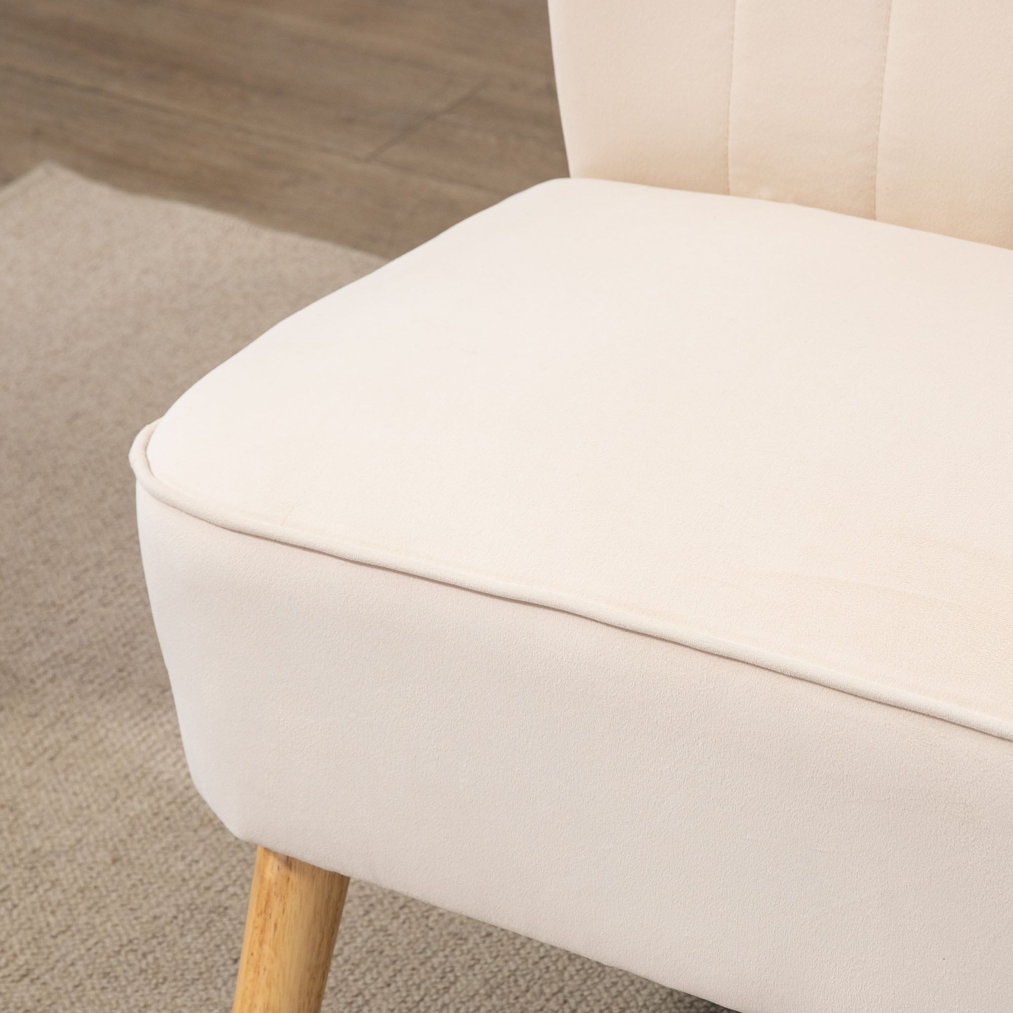 HOMCOM Sofa Retrodesign 2-Sitzer-Sofa, Holzbeine, 117 cm x 56,5 cm x 77 cm, Cremeweiß