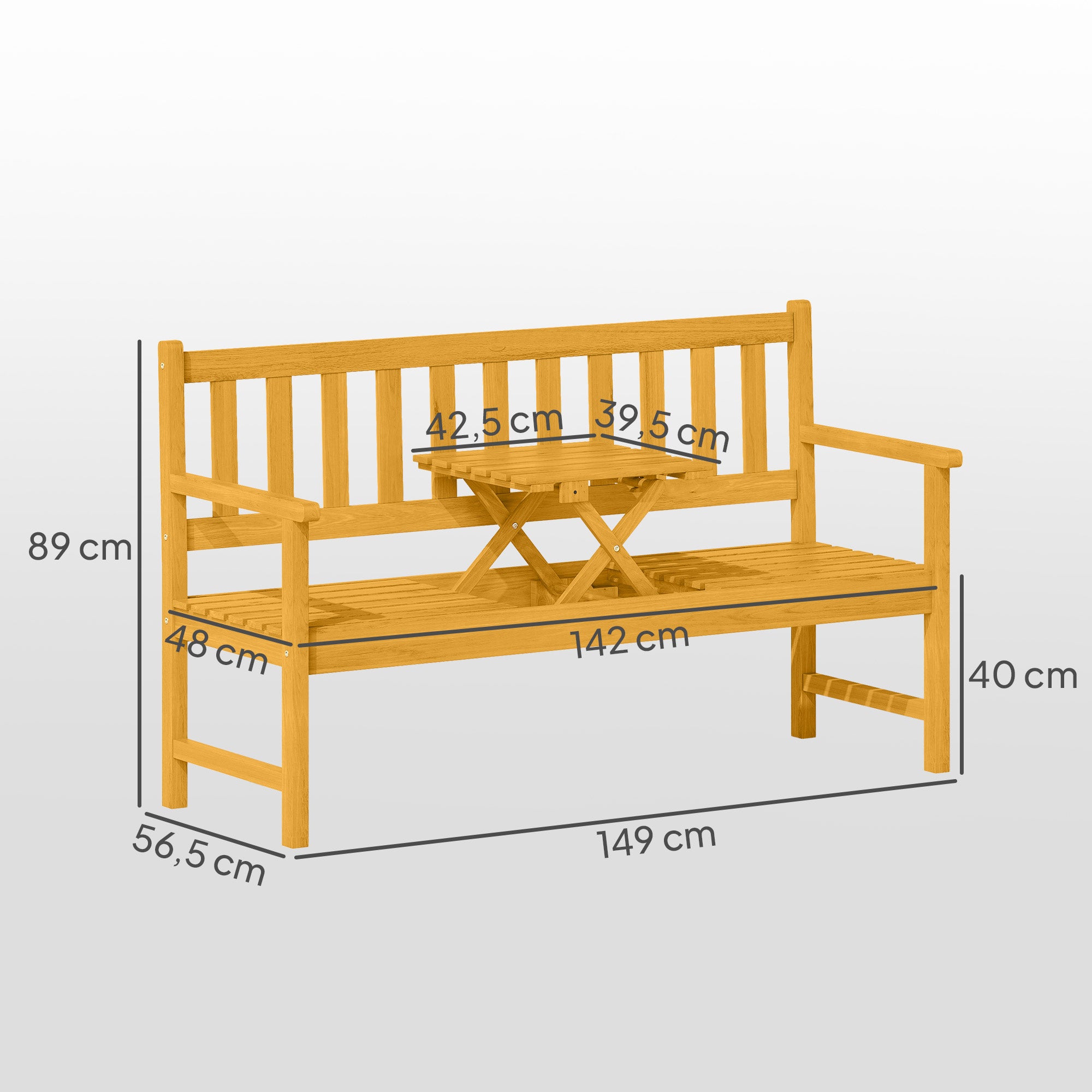Outsunny 2-Sitzer Gartenbank Holz, wetterfest Sitzbank mit Rücken- & Armlehnen 320kg belast 149x56,5x89cm, Teak