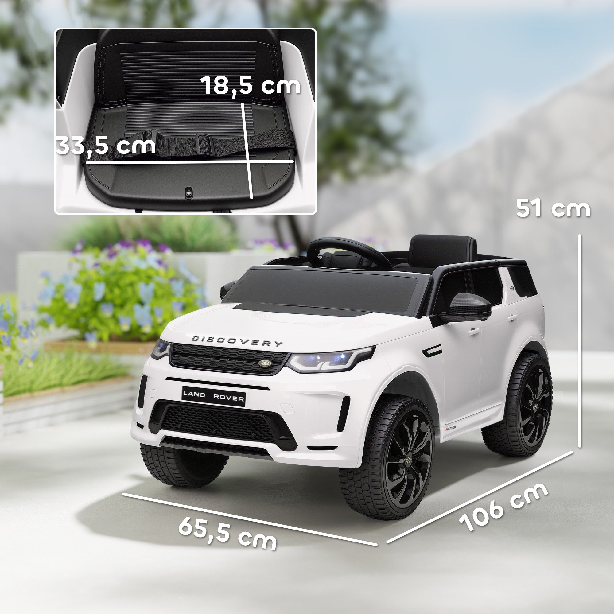 AIYAPLAY Kinder-Elektroauto, 12V Kinderfahrzeug mit Fernbedienung, LED-Lichtern, Musik und Hupe, 3-6 Jahre, Weiß