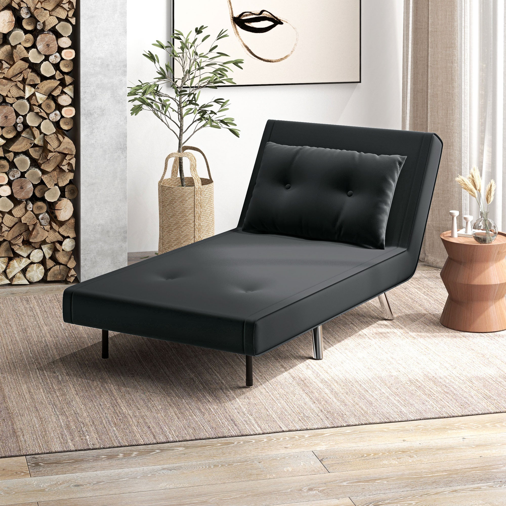 HOMCOM Liegesessel Sessel mit Liegefunktion Schlafsessel, Knopfheftung, Leinenoptik, 77 cm x 88 cm x 83 cm, Schwarz