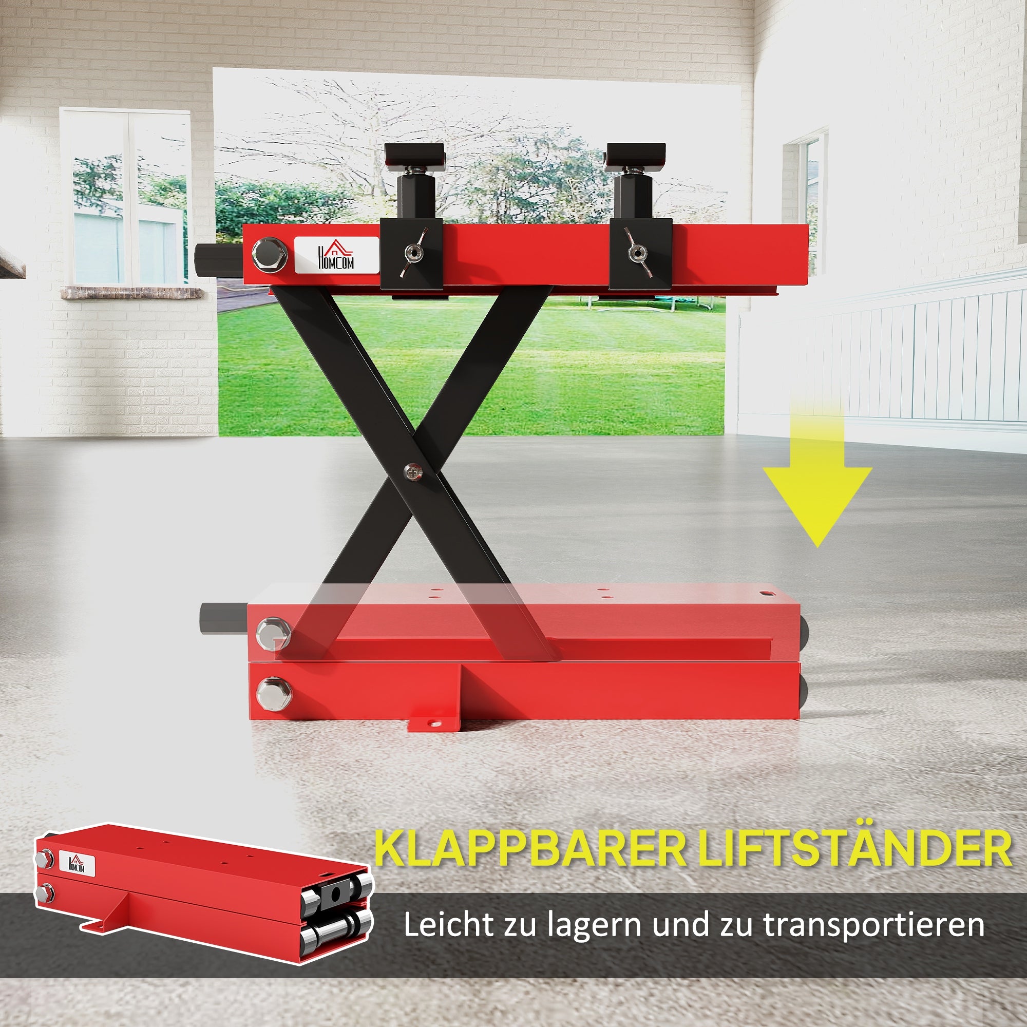 HOMCOM Motorradheber 500 kg Belastbar Motorradhebebühne 95-400 mm Höhenverstellbar 45 x 15 x 9,5-40 cm Rot