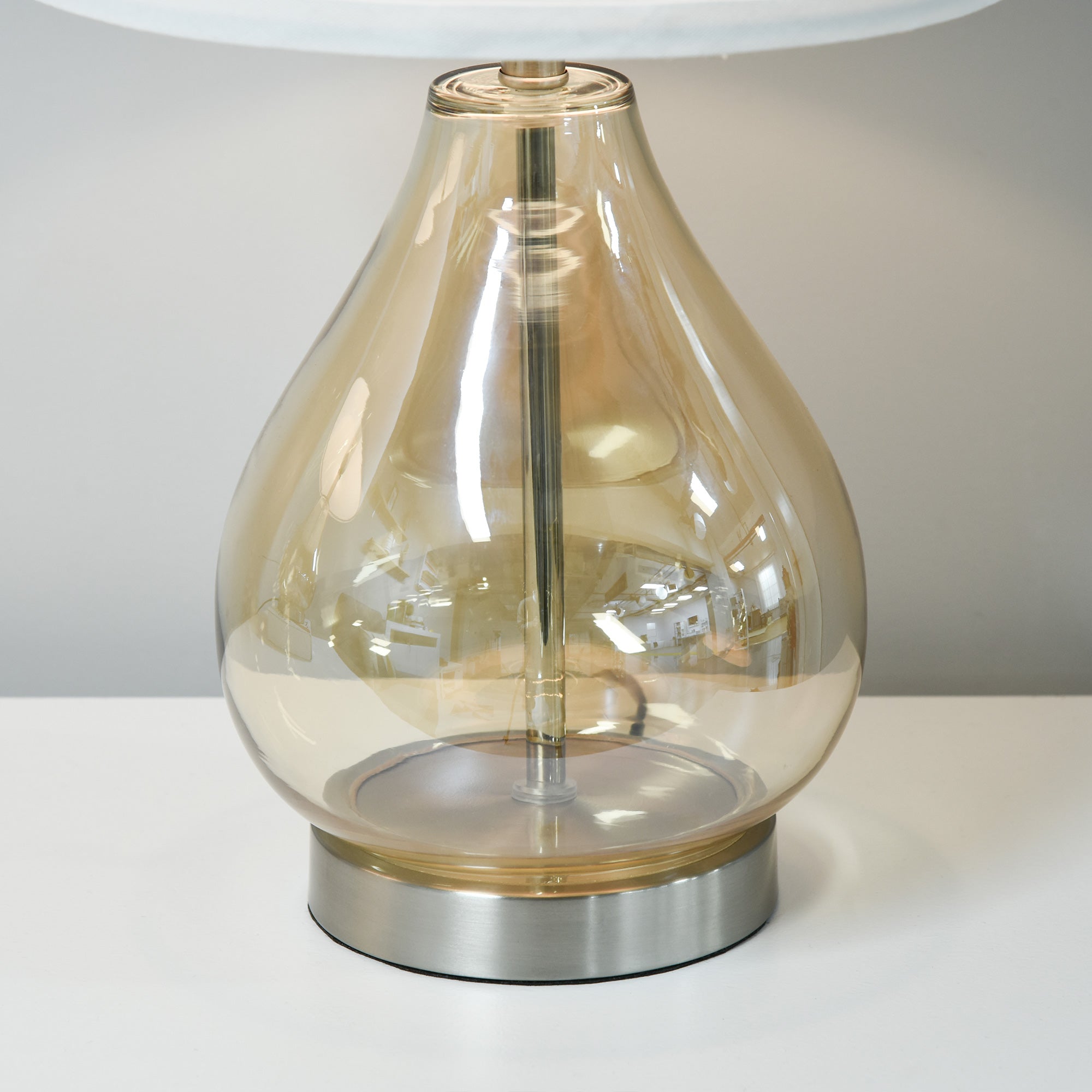 HOMCOM 2-Set Tischlampen Tischleuchten E27-Fassung Nachttischlampe 40 W Glas Leinen Metall Bernstein Ø30 x 56H cm