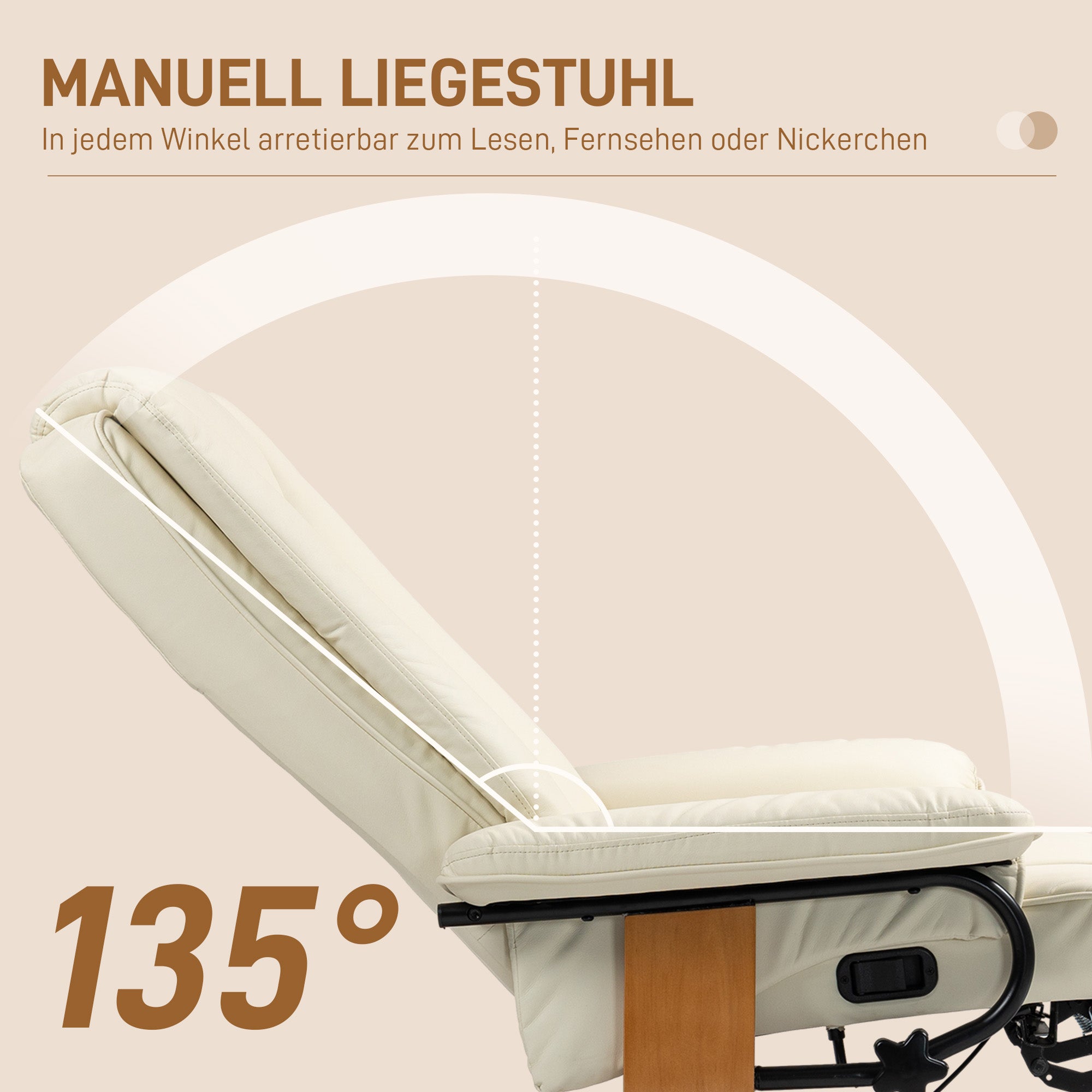 HOMCOM Relaxsessel mit Liegefunktion, drehbar, bis 150 kg, Kunstlederbezug, Stahlrahmen, Cremeweiß