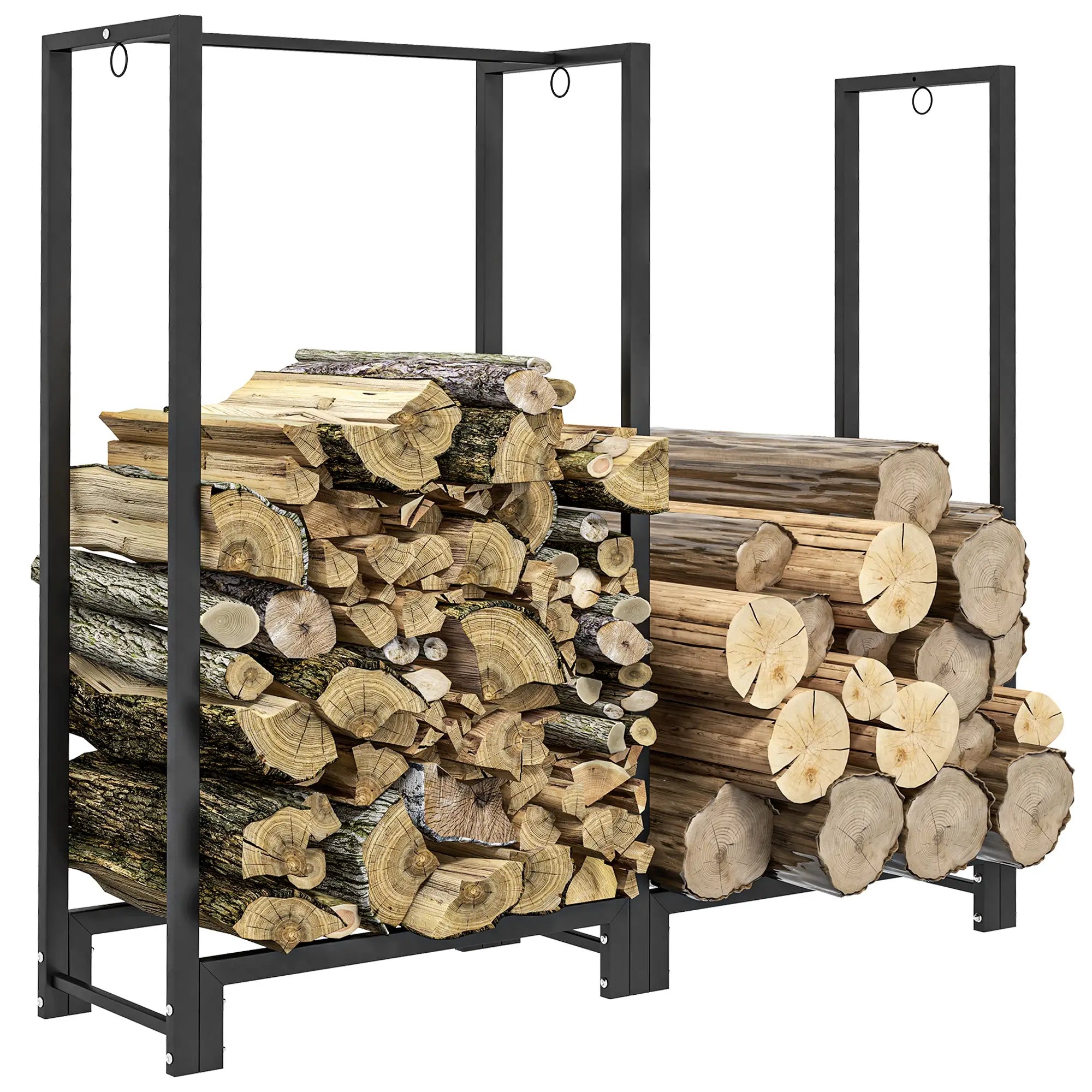 Outsunny Feuerholzgestell, zwei Abschnitte, rostfreier Stahlrahmen, bis 200 kg, 123 x 32 x 115 cm, Schwarz