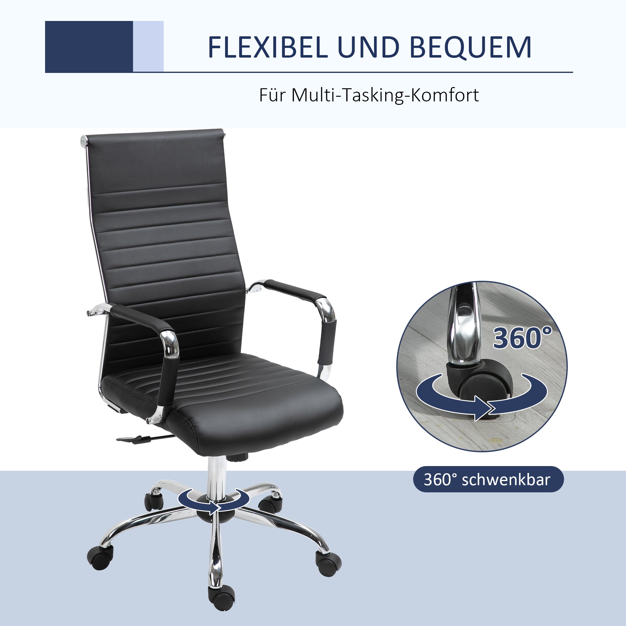 Vinsetto Bürostuhl ergonomischer Schreibtischstuhl mit Wippfunktion Chefsessel höhenverstellbarer Drehstuhl gepolstert Kunstleder Schaumstoff Schwarz 54 x 62 x 104-114 cm