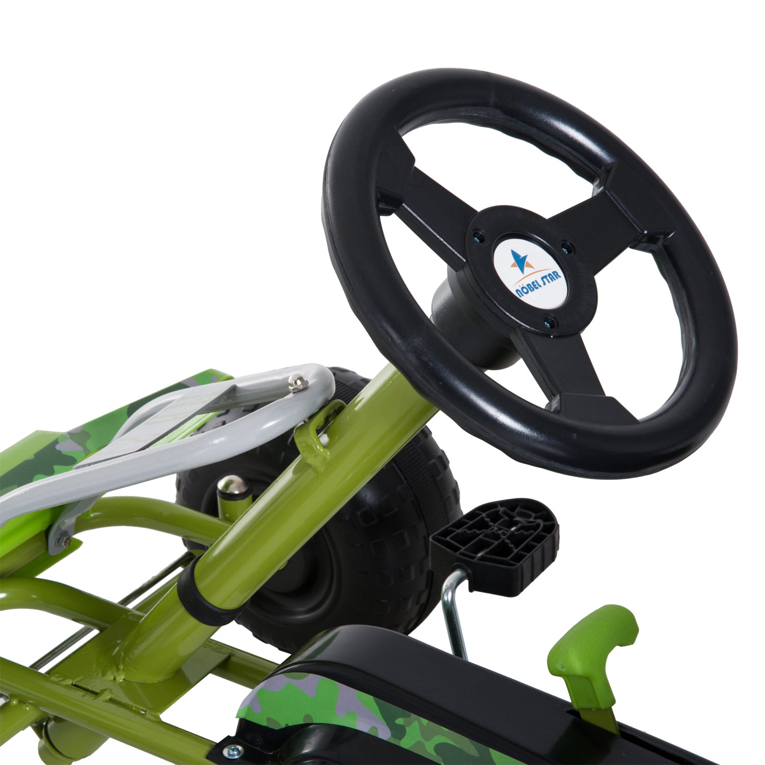 HOMCOM Kinder Go Kart Tretauto Tretfahrzeug Kinderfahrzeug mit Verstellbarem Sitz Pedalfahrzeug mit Handbremse ab 3 Jahren Grün 95 x 66,5 x 57cm