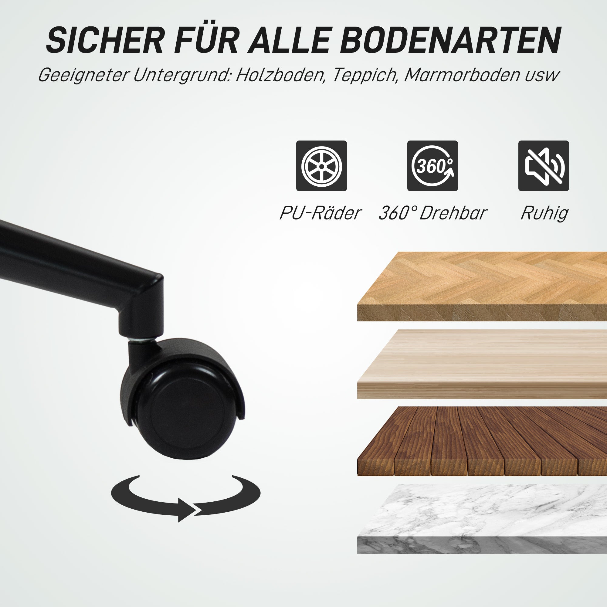 HOMCOM Bürostuhl Höhenverstellbarer Schreibtischstuhl mit Rolle, Diamantsteppung 52 x 53 x 80-90 cm Weiß