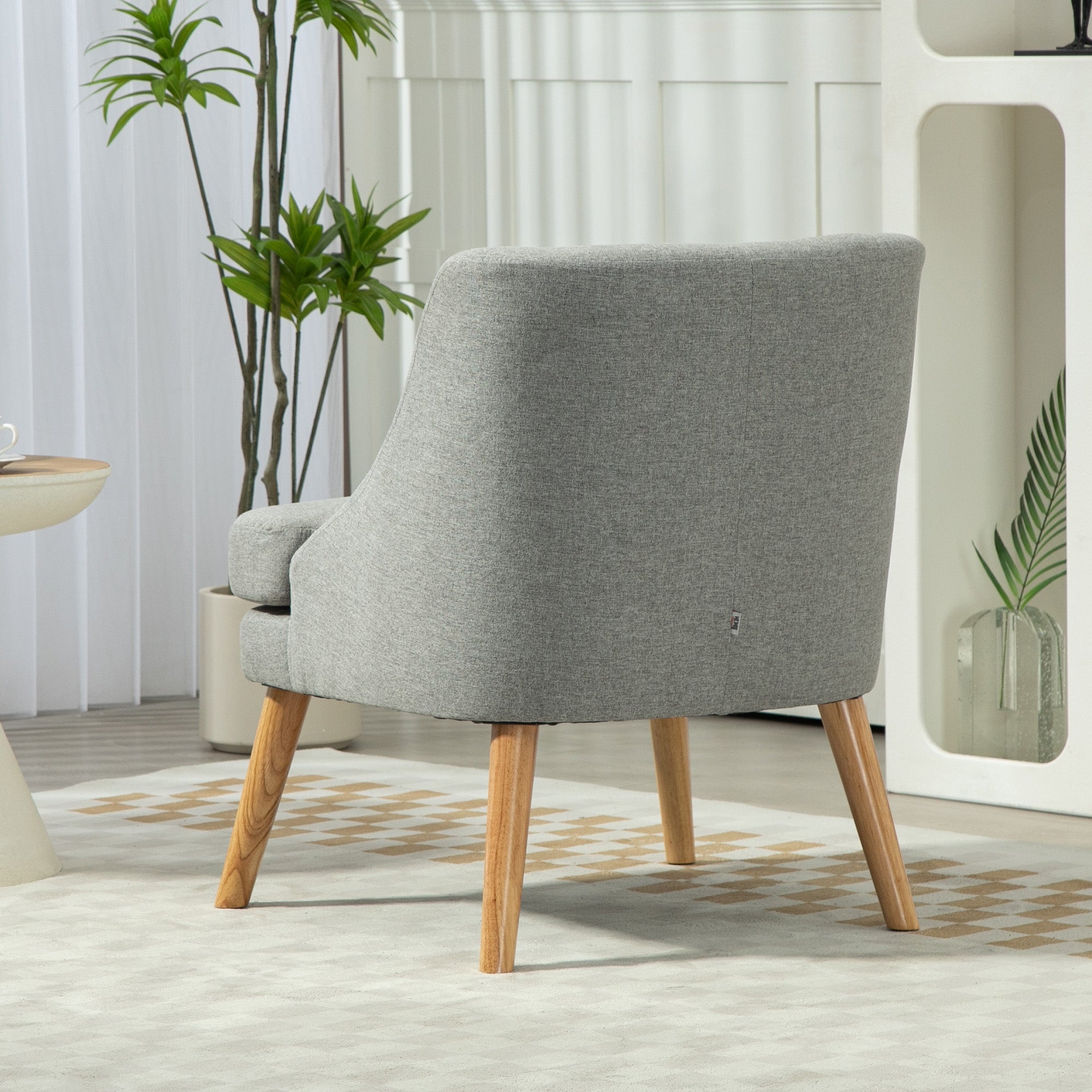 HOMCOM Gepolsterter Loungesessel in Leinenoptik, Armlehne, Holzbeine, für Wohnzimmer, Schlafzimmer, Hellgrau